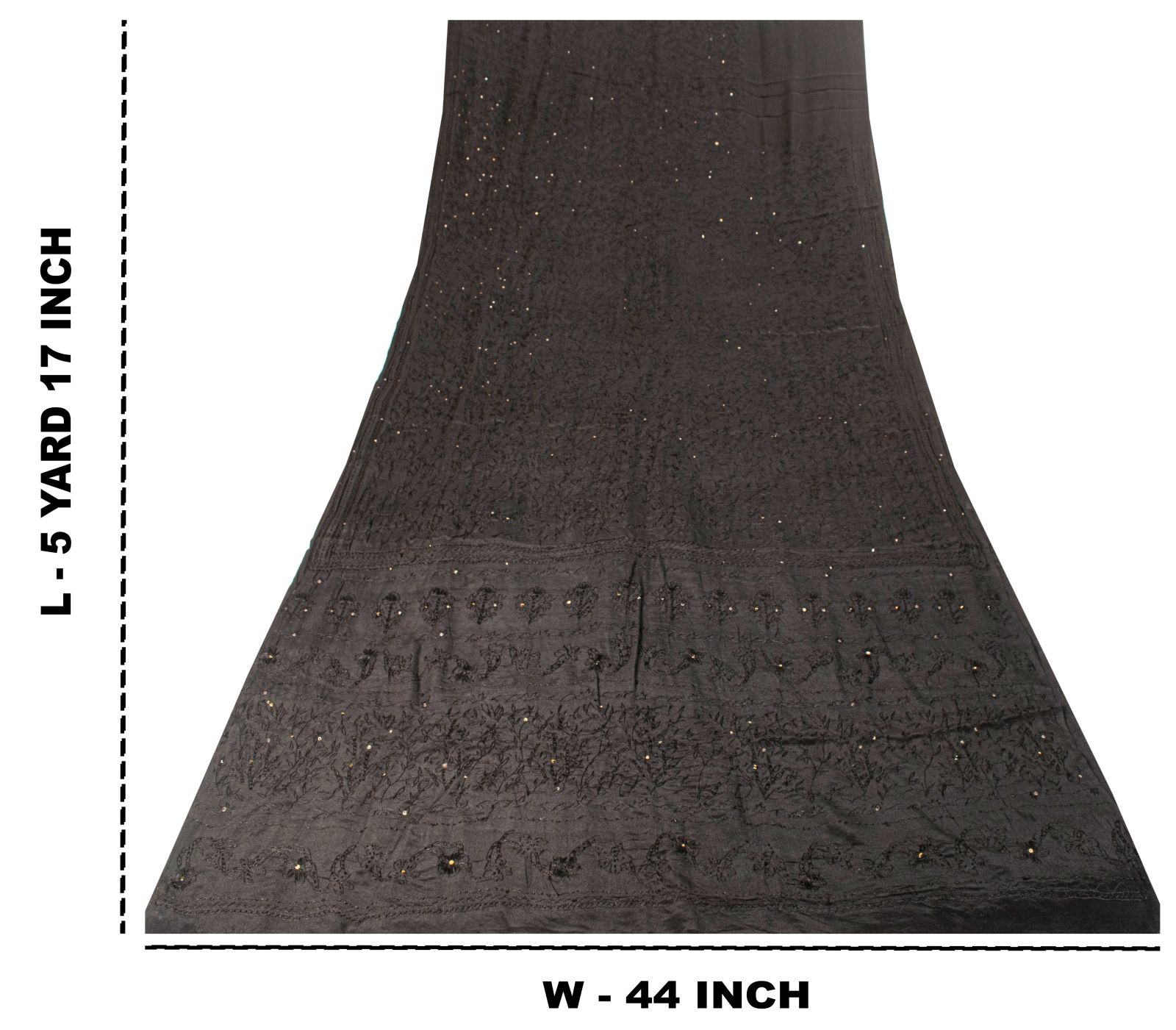 Sanskriti Vintage Saree Black Pure Crepe Kashmiraari Embroidery Sari 5+Yd Fabric