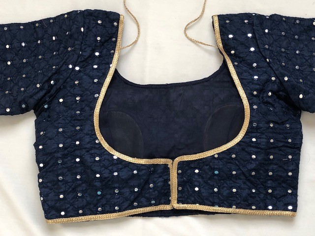 Bollywood Stitched Sari Blouse Navaratri choli Shirt Top Sz M Navy Blue