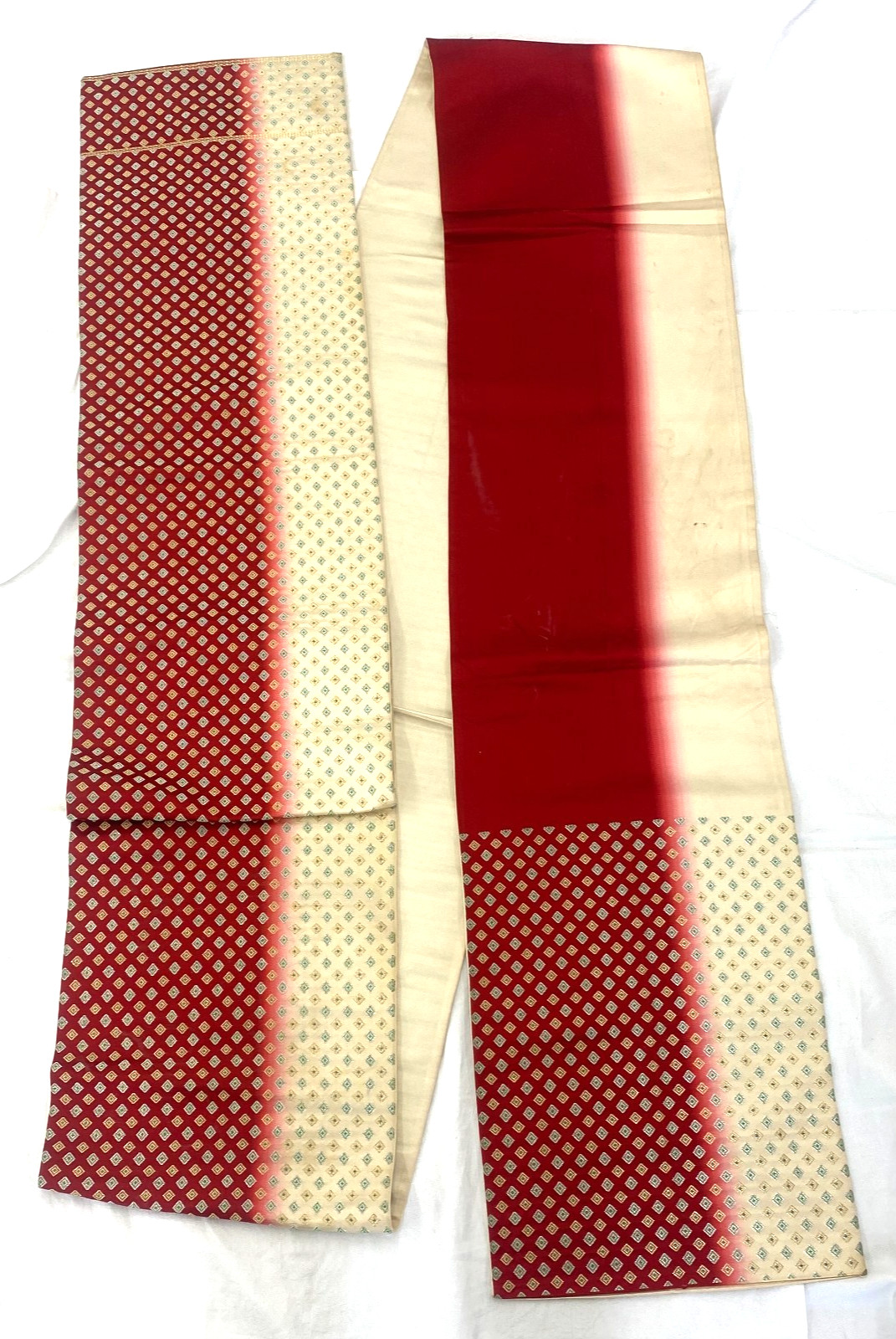 Japanese Vintage Kimono Fukuro Obi Silk Red Drit Traditional Authentic 162×12 in