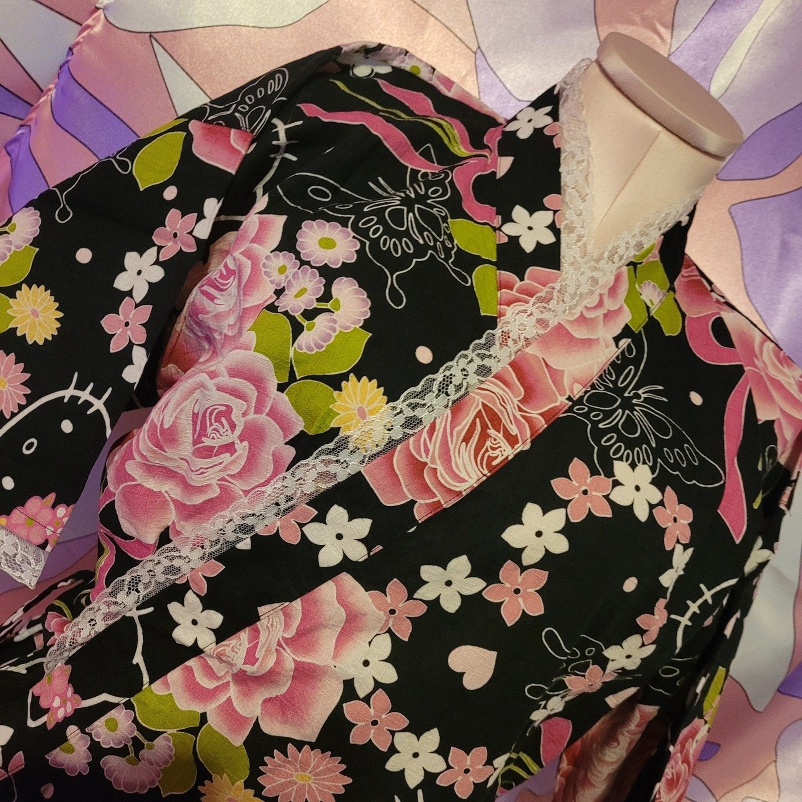 Hello Kitty Top Shorts Outfit Size Small Black Lace Rose Halloween Gyaru Cosplay