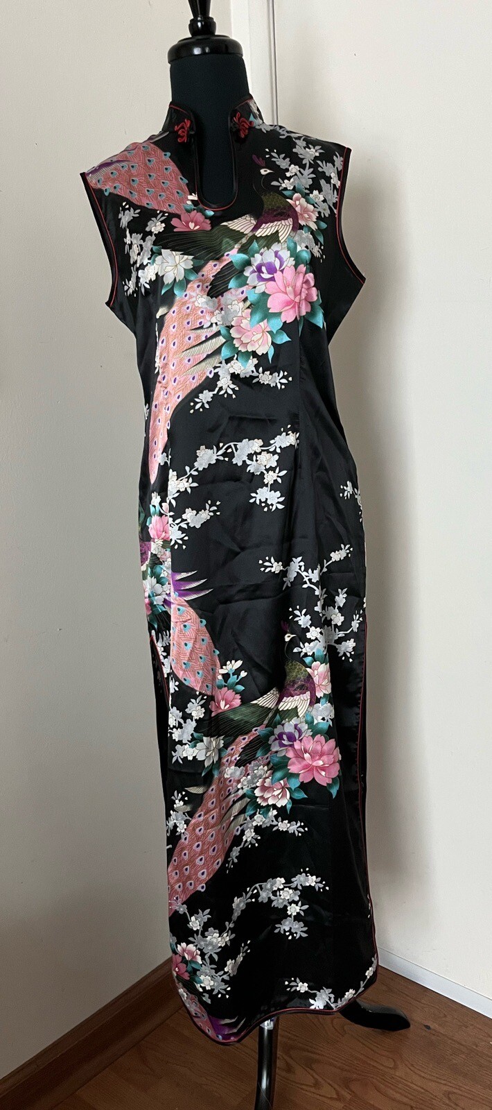 Vintage Chinese Black Floral Bird Jin Yue Fu Shi Dress