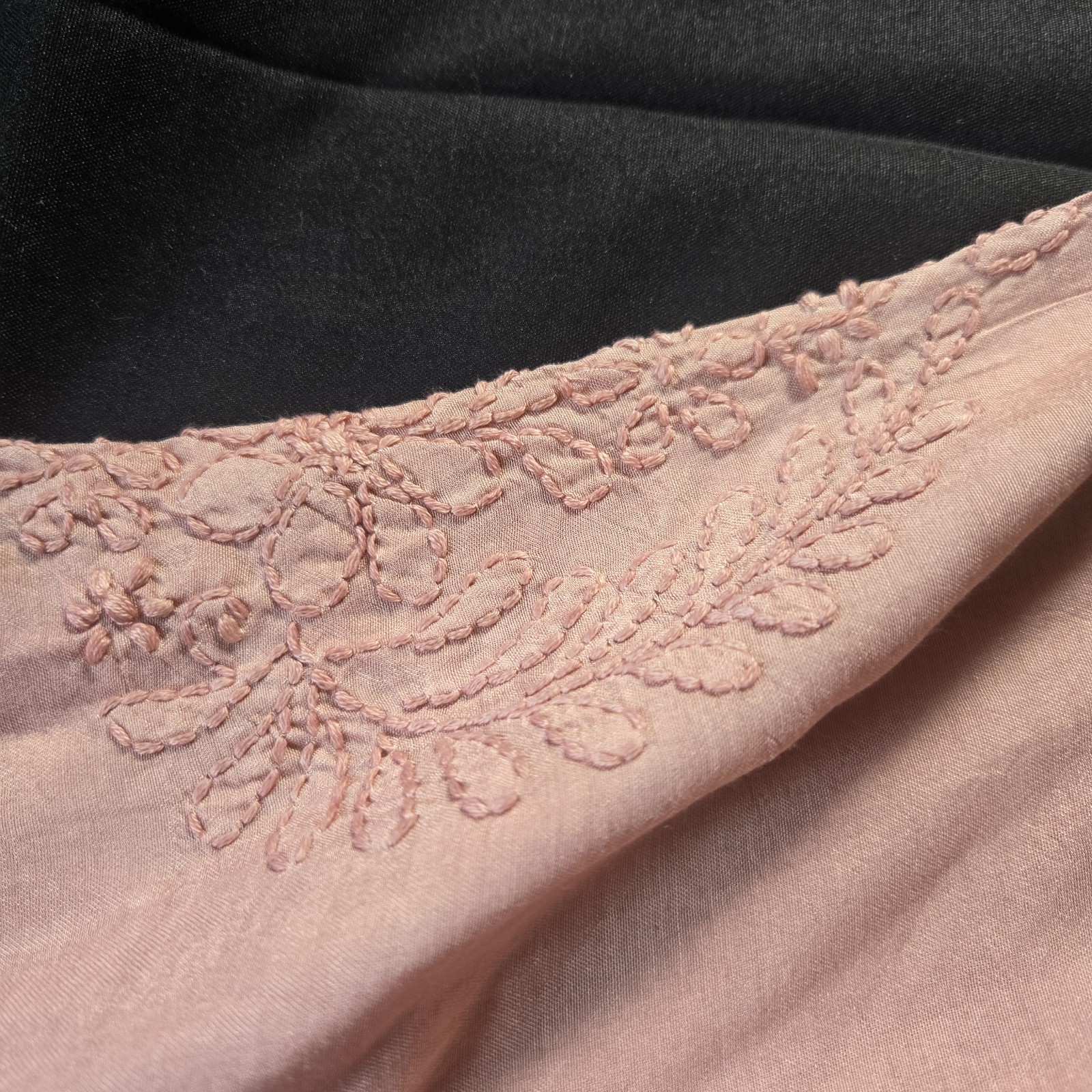 Embroidered Chikankari Chanderi Short Kurti Large (44) Dusty Rose silky soft
