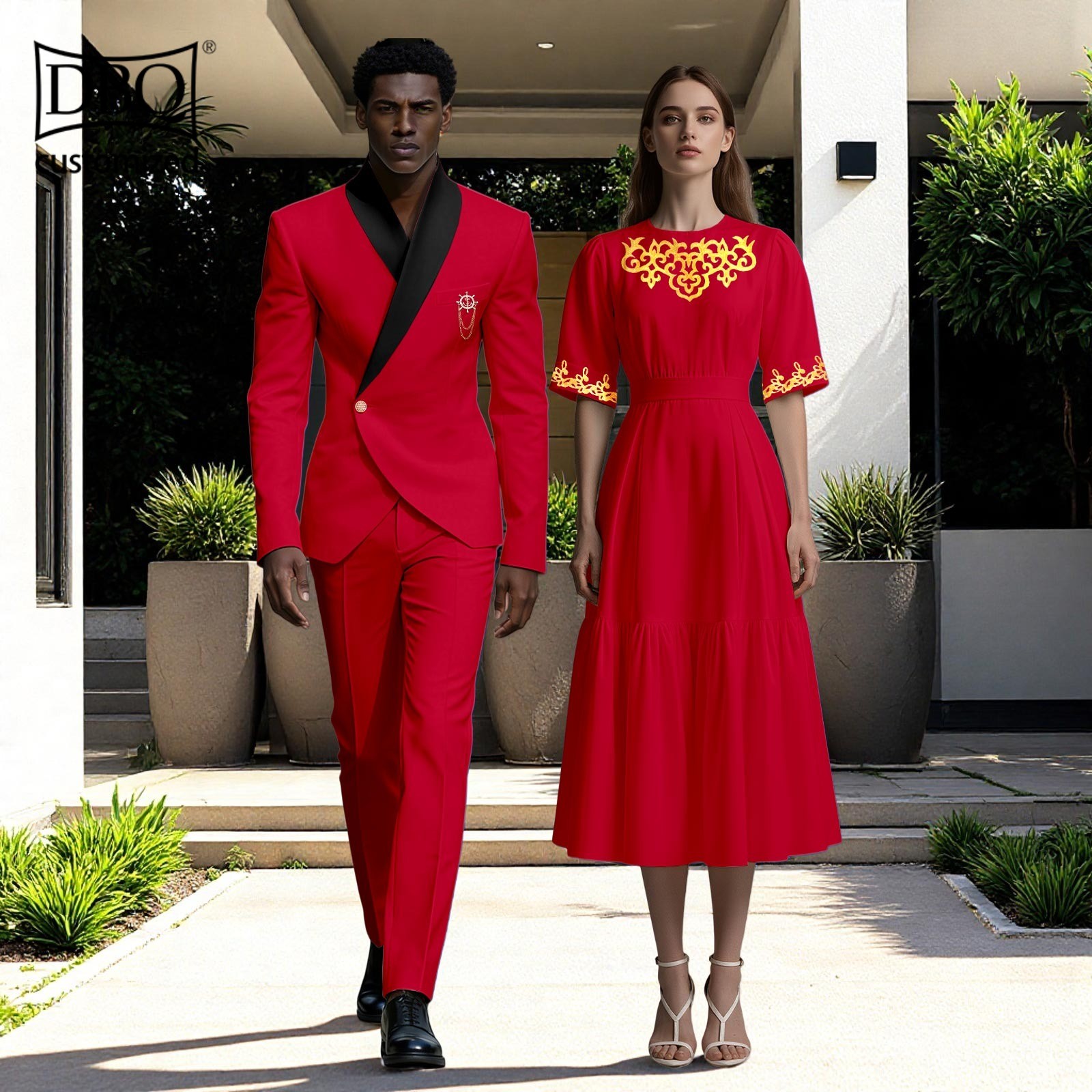 African Couple Wedding Clothes Tailor Made Men’s Jacket Pants Set Women Dress