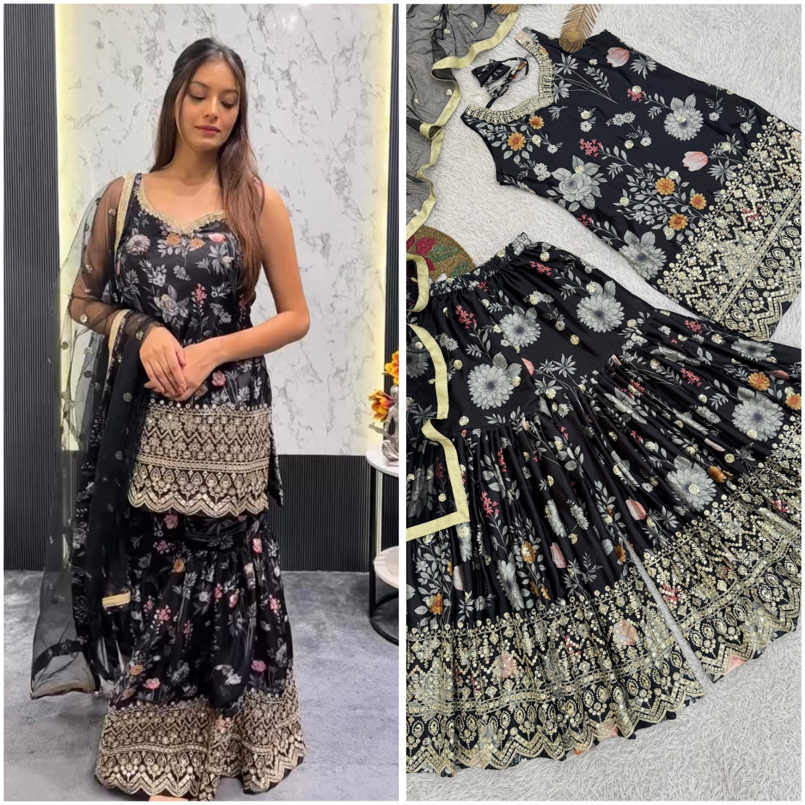 PUNJABI SHARARA PLAZZO KURTI PLAZZO SALWAR KAMEEZ SUIT WOMEN READY MADE DESIGNER