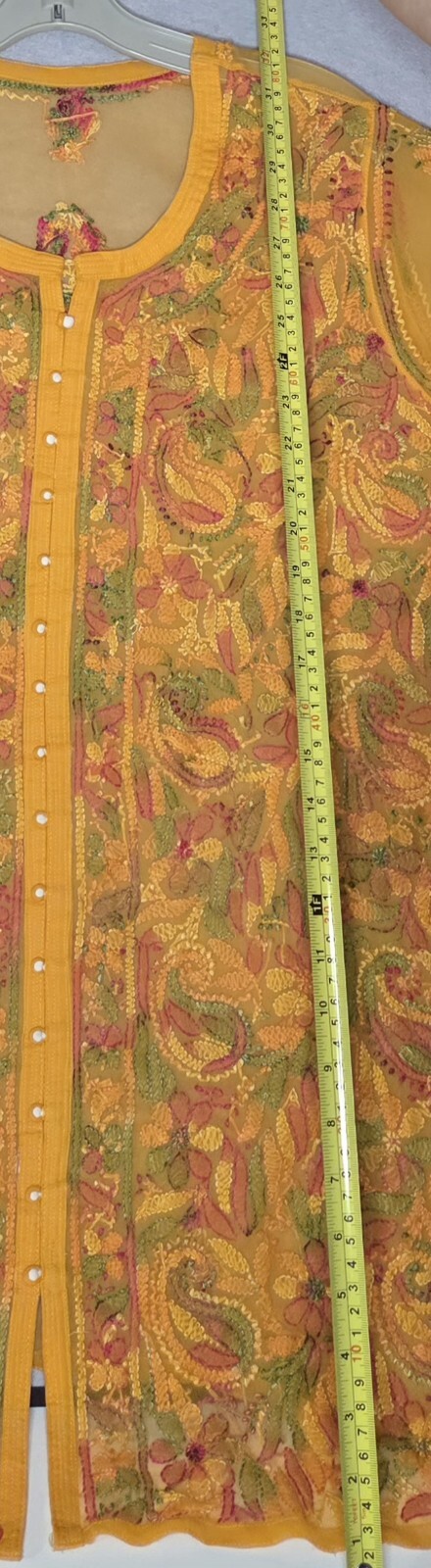 Bollywood Pakistani/India Kurta Sheer Embroided Pull Over Orange Floral Design