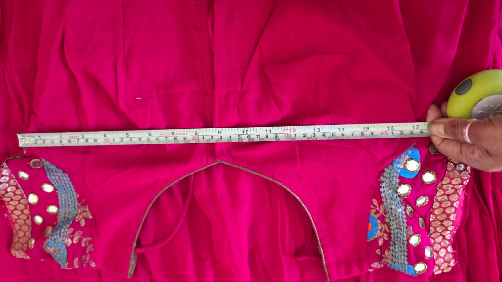 Pre-Stitched Red Chiffon Saree | Blue Gold Embroidery | 6-Yd Craft Fabric Canvas
