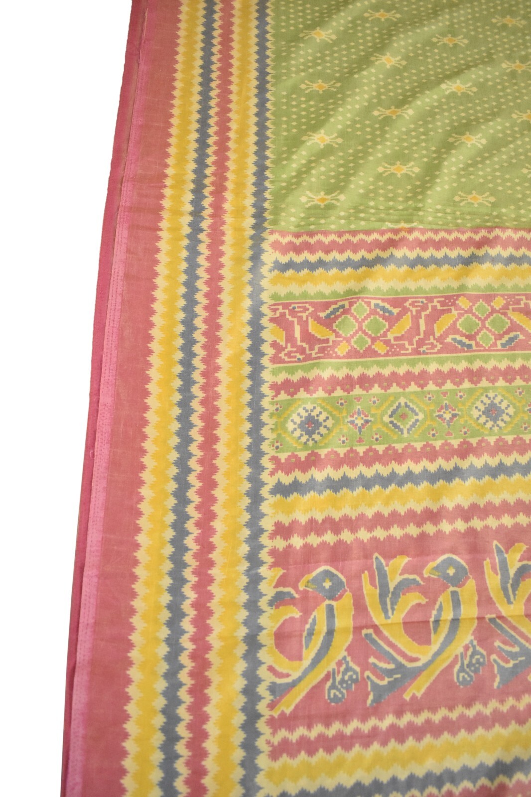 FNC Vintage Green Sambalpuri Ikat Sarees Handwoven Art Silk Sari Fabric Antique