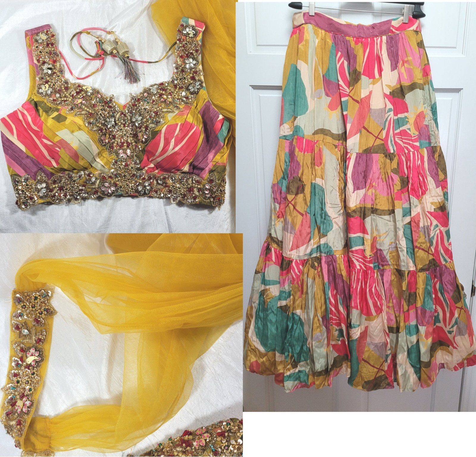 Women’s India Silk Lehenga Choli w/ Can-Can & Dupatta Scarf – Festive – L