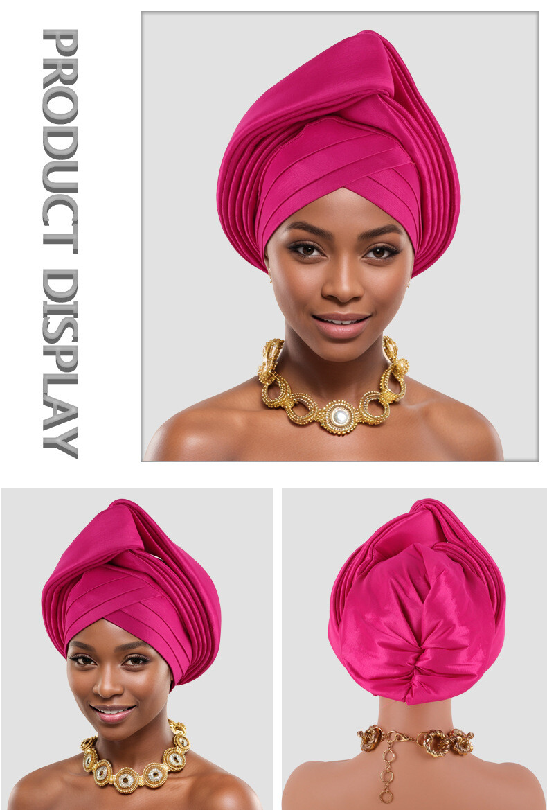 African Nigerian Women Head Wrap Hat Aso Oke Auto Gele Headtie Cap Islamic Hats