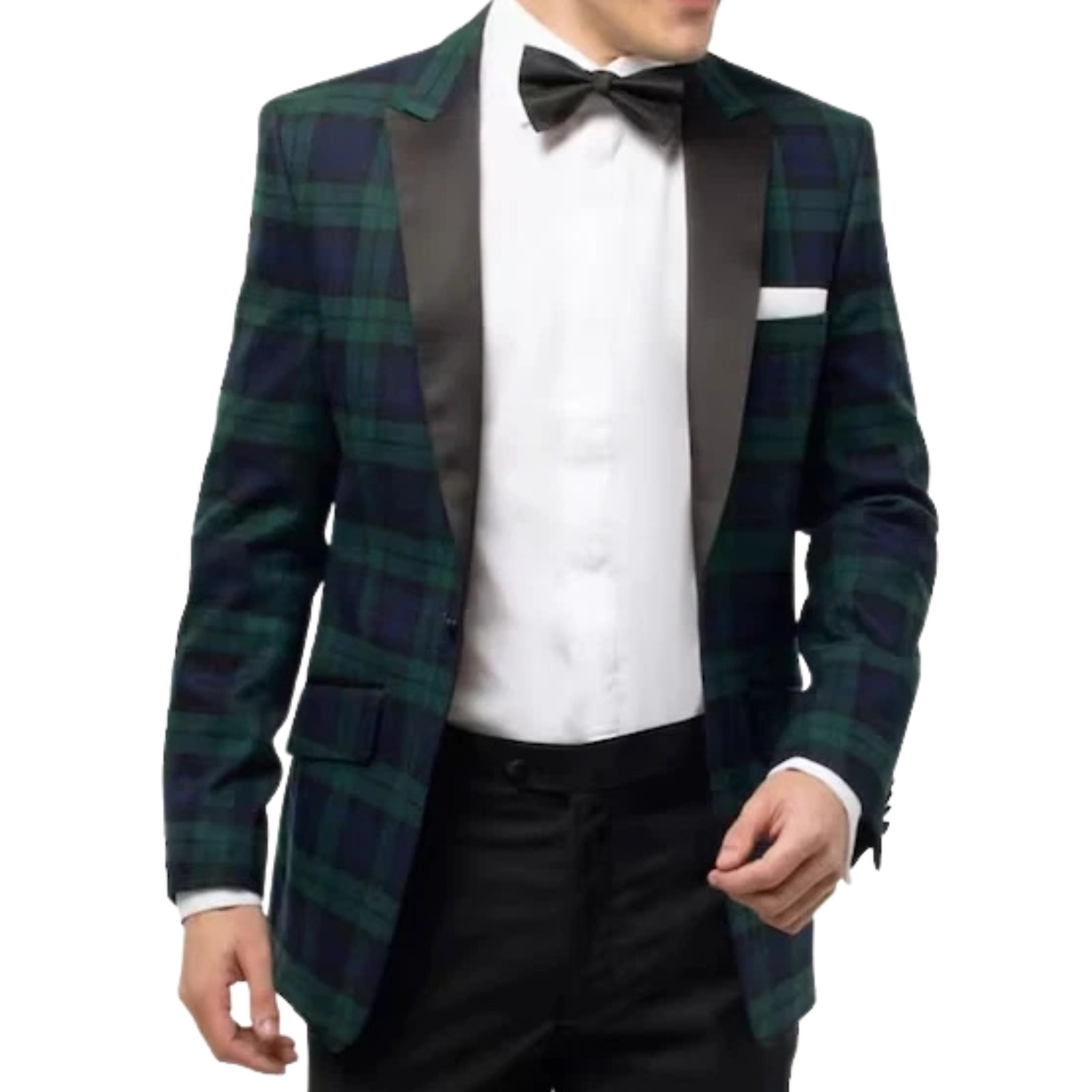 Mens Tartan Plaid Blazer Formal Dinner Jacket Satin Lapel Check Pattern Coat