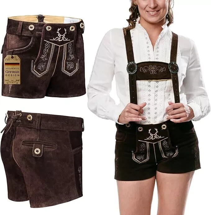 Women’s Lederhosen Oktoberfest Leather Bavarian Outfit – Chocolate