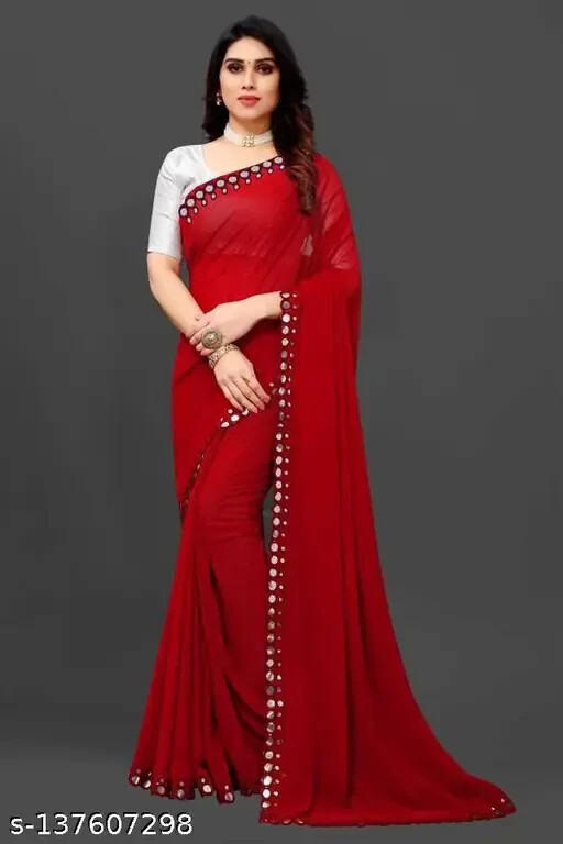 Women’s Georgette Cut work saree with Running Blouse