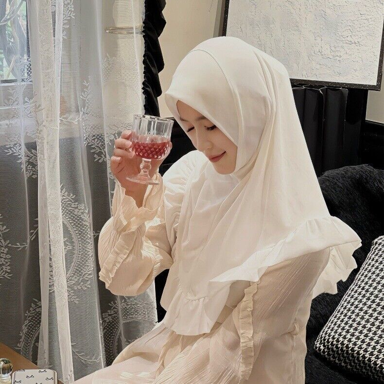 Arab Solid Color Ruffle Hem Tailcoat Large Swing Long Headband Hat Shayla Scarf