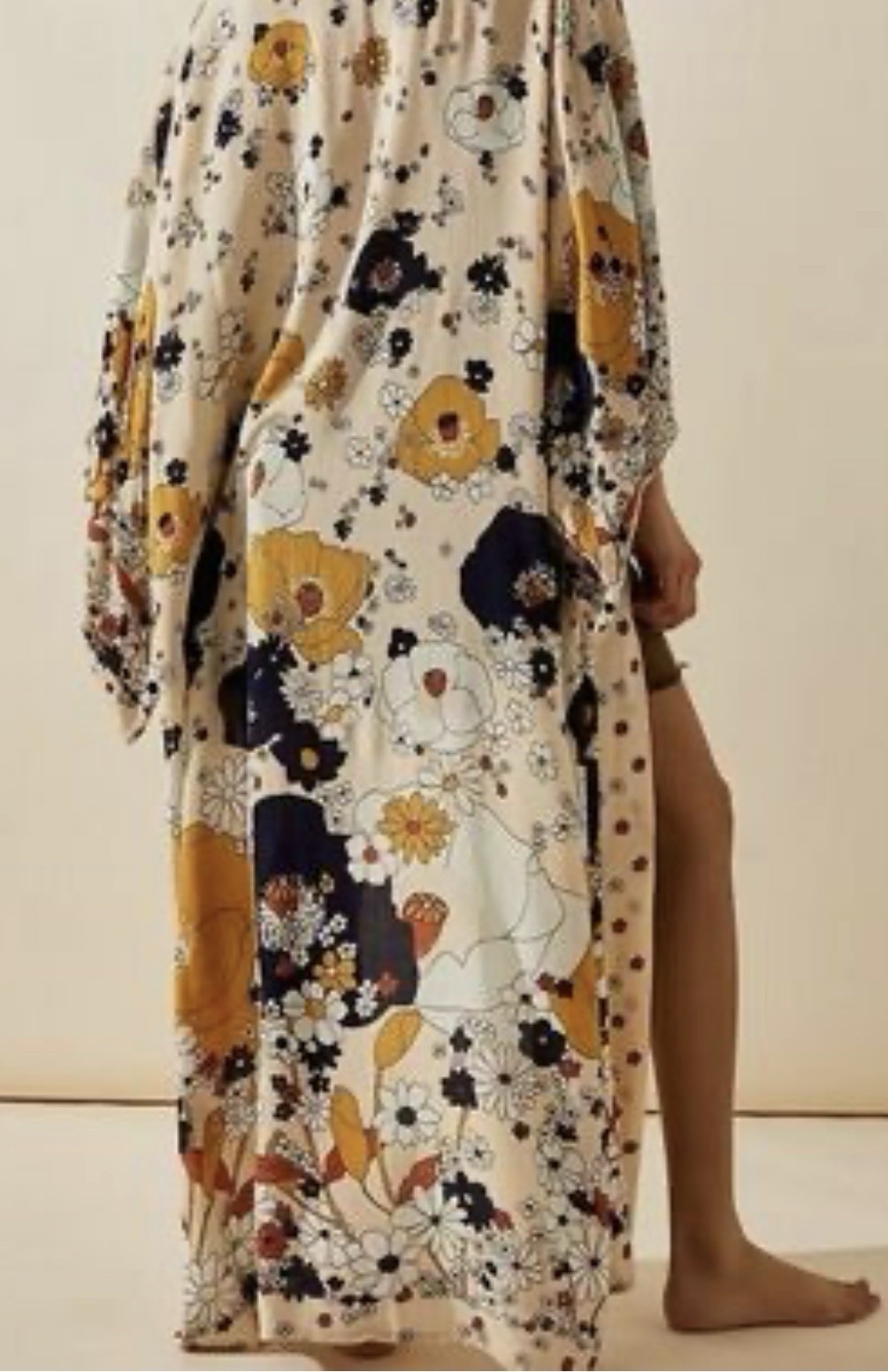 Rare Boho Free People Hidden Hills Maxi Duster Kimona Cardigan Floral Ivory OS