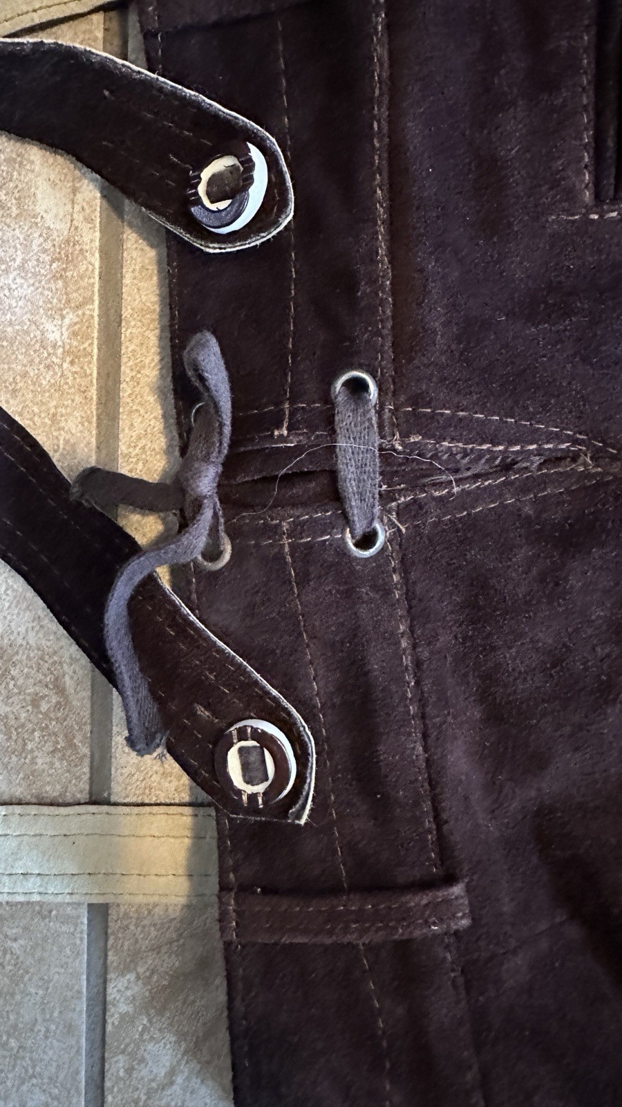 Authentic German Lederhosen genuine, Dark Brown Suede/Leather size 52 US XL