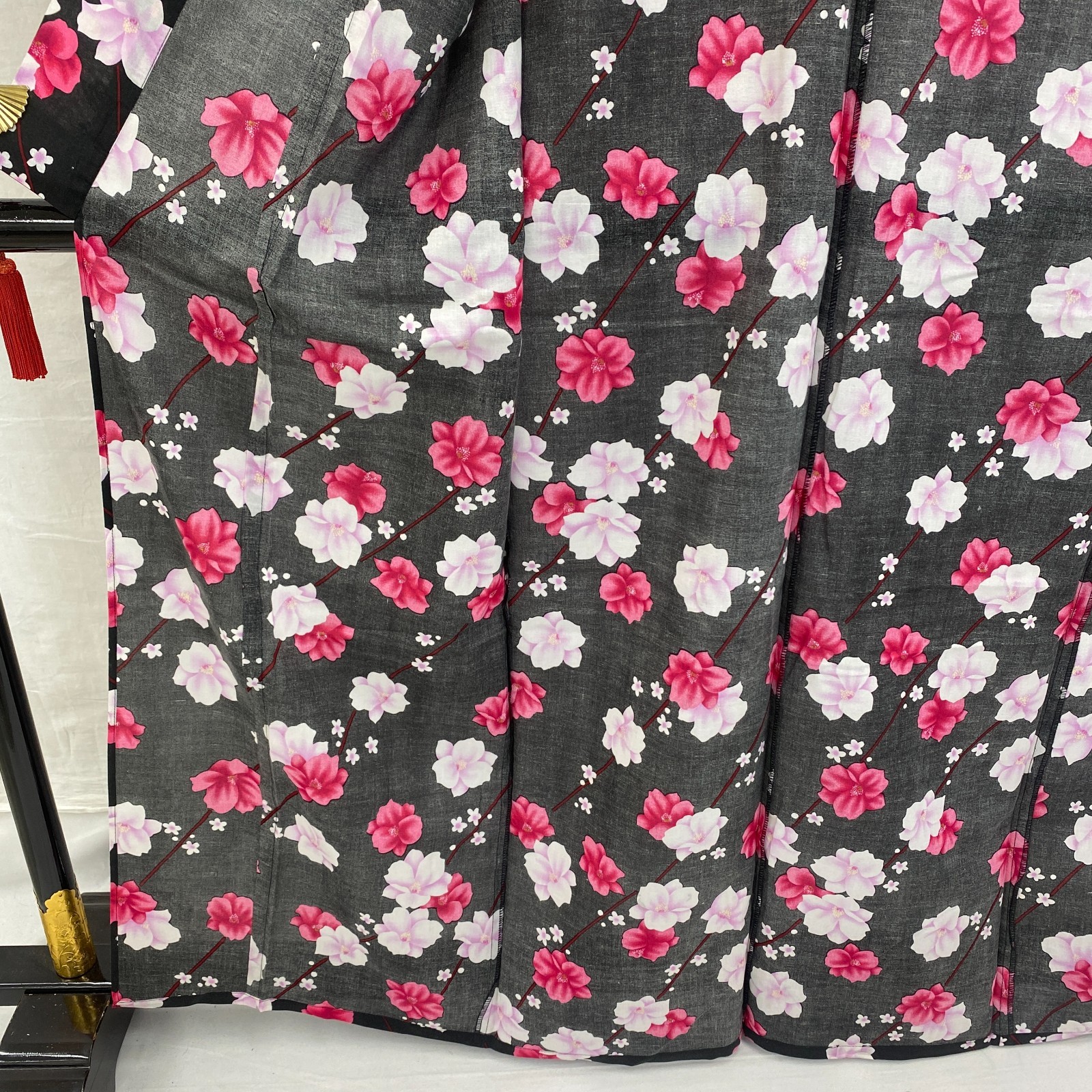 Japanese Vintage Kimono Yukata Cotton Black No Lining Traditional Length 63 in
