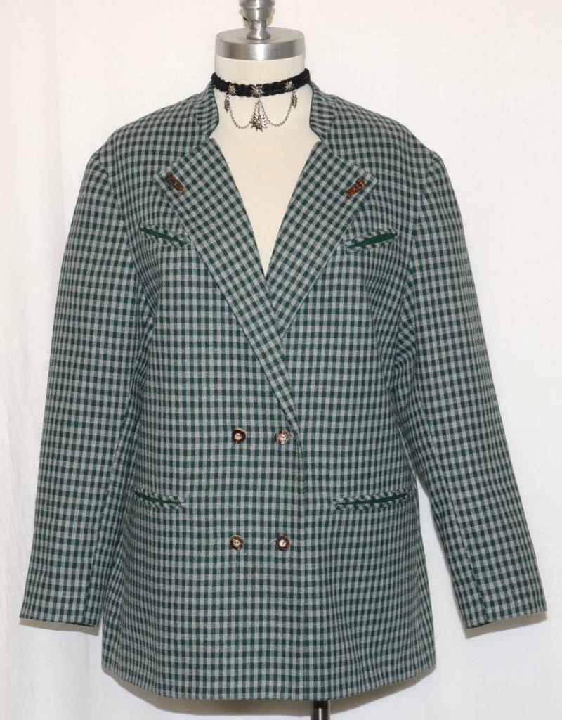 GREEN & GRAY Plaid ~ WOOL Women German Hunting Riding Winter Coat JACKET 16 L