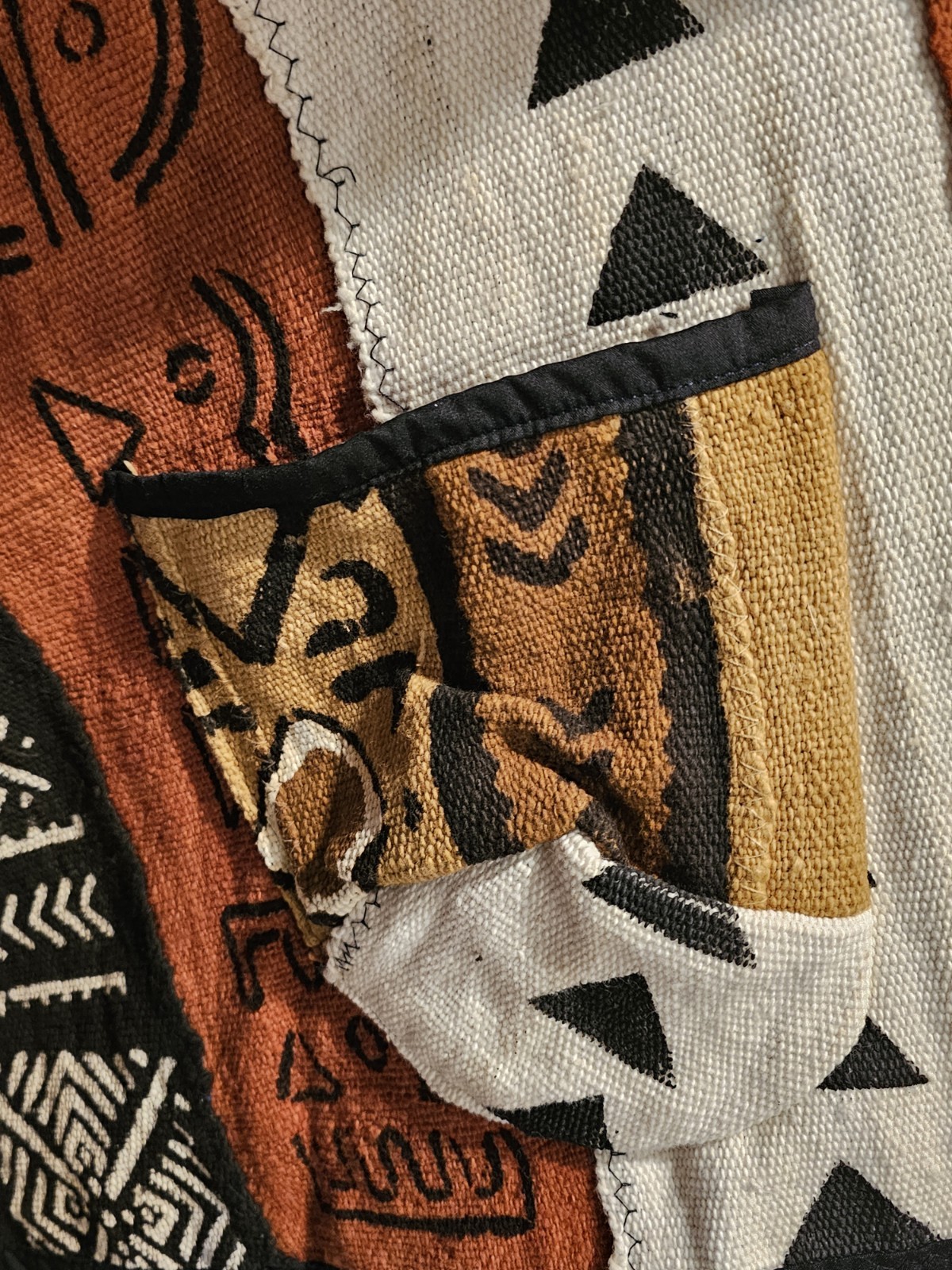Handmade One-of-a-Kind African Mudcloth Patchwork Boho Heavy Shawl OSFM