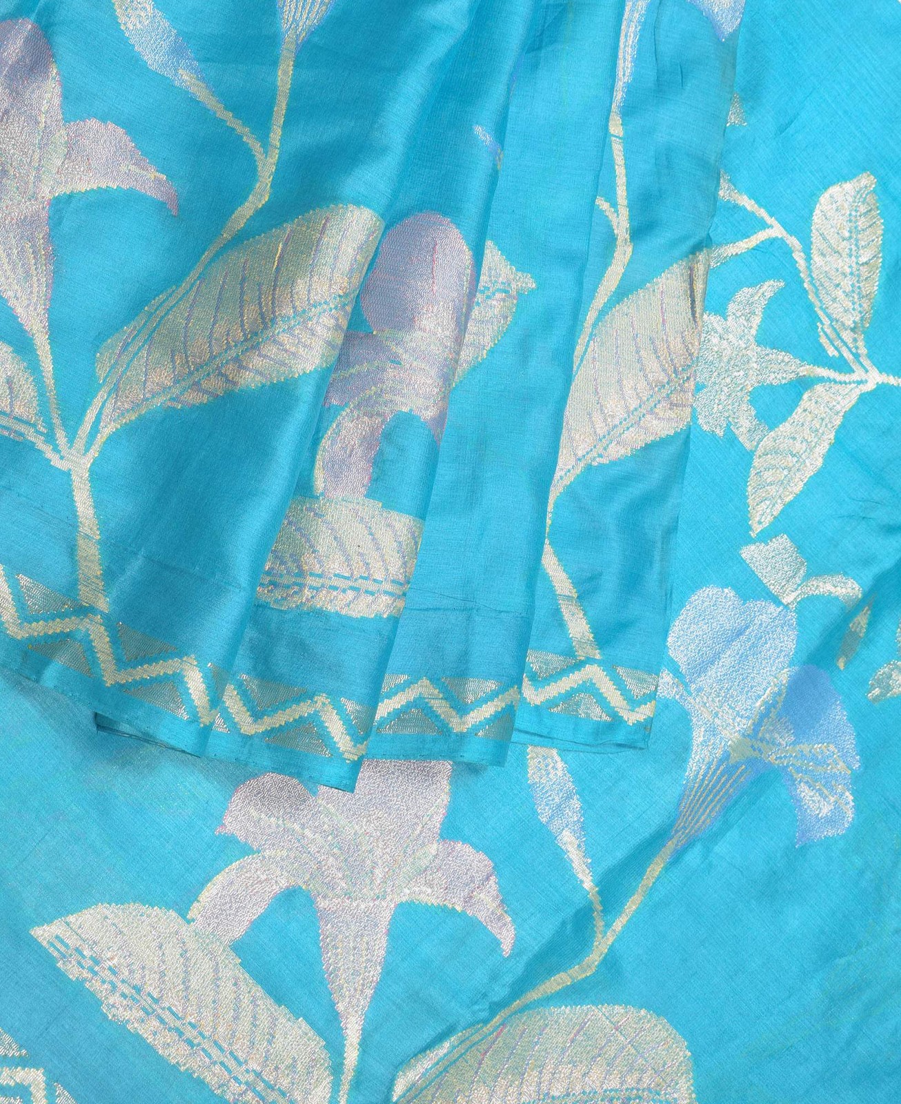 Sushila Vintage Turquoise Blue Saree Pure Tussar Silk Woven Floral 5YD Sari Fabr
