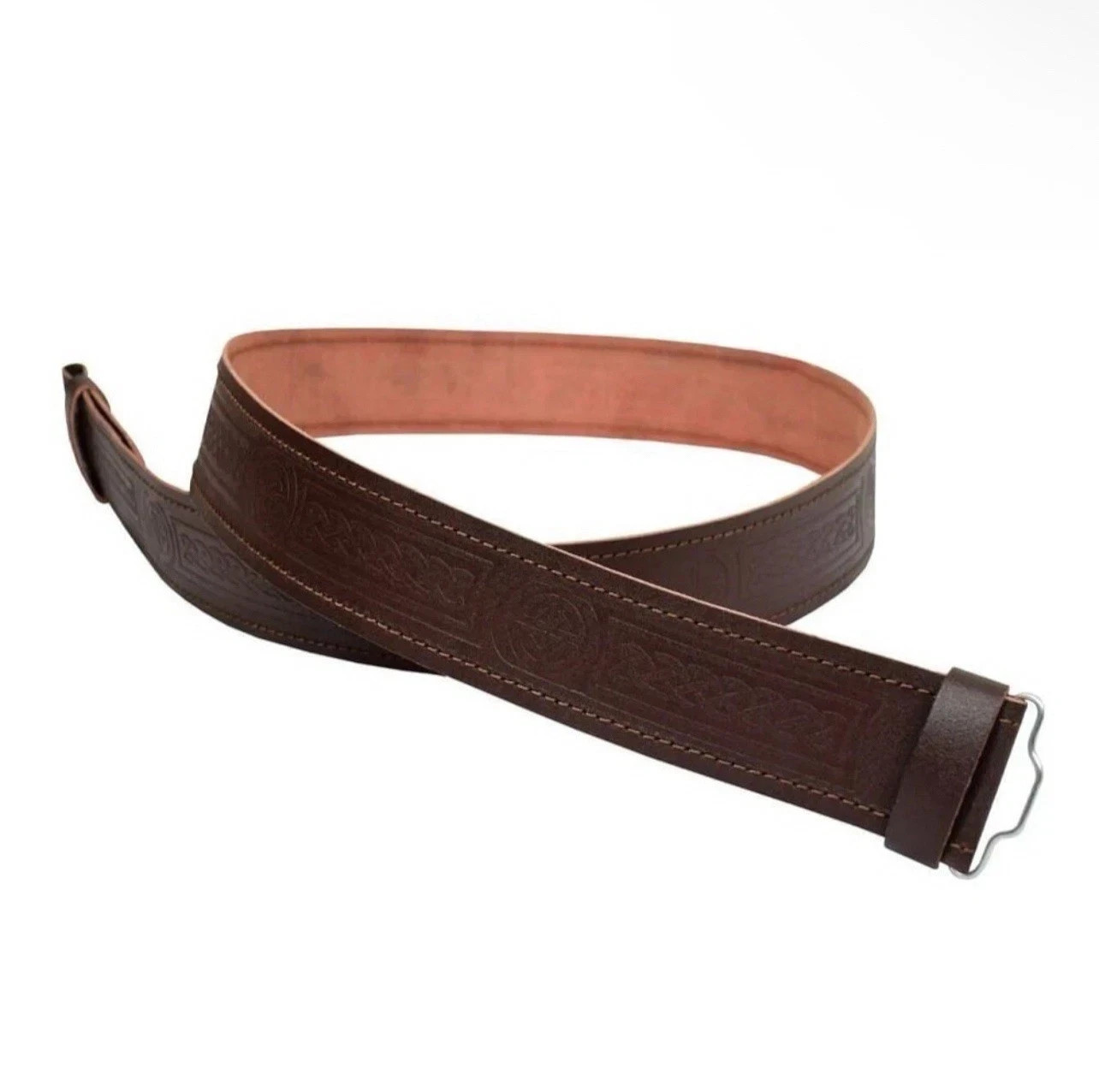 CC Leather Kilt Belt Adjustable size for Kilts Highland Brown Thistle Embosse