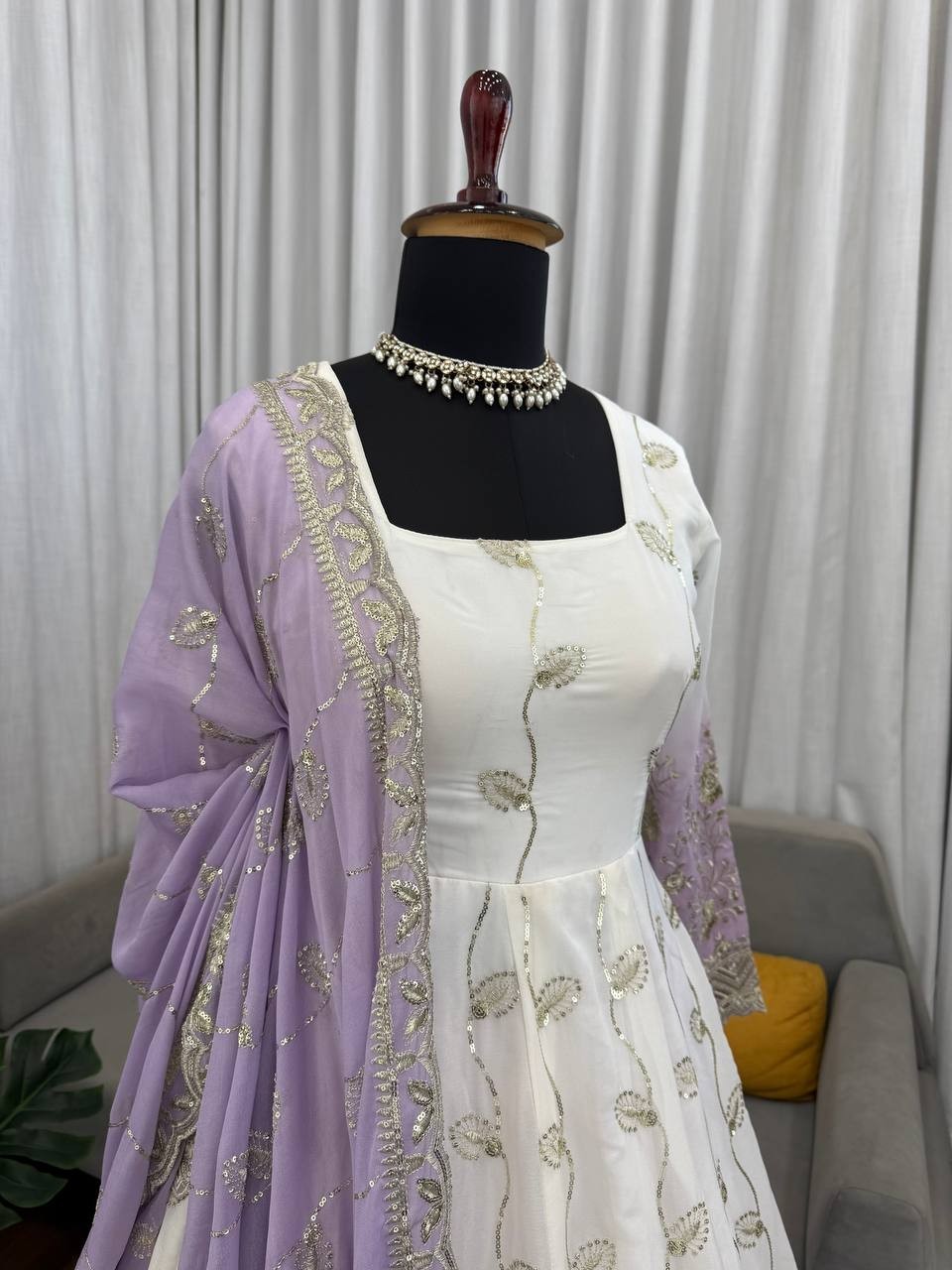 Latest New Star Georgette White Gown Bottom With Dupatta For Women & Girls
