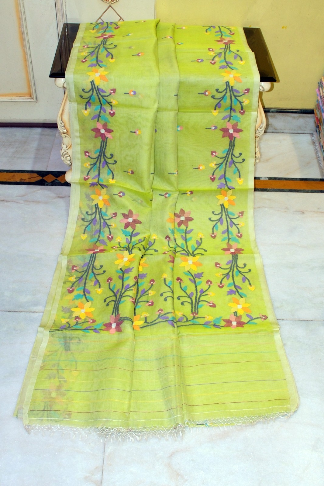 Handwoven Pure Tissue Katan Silk Saree Poth Nakshi Tussar Silk Border Women