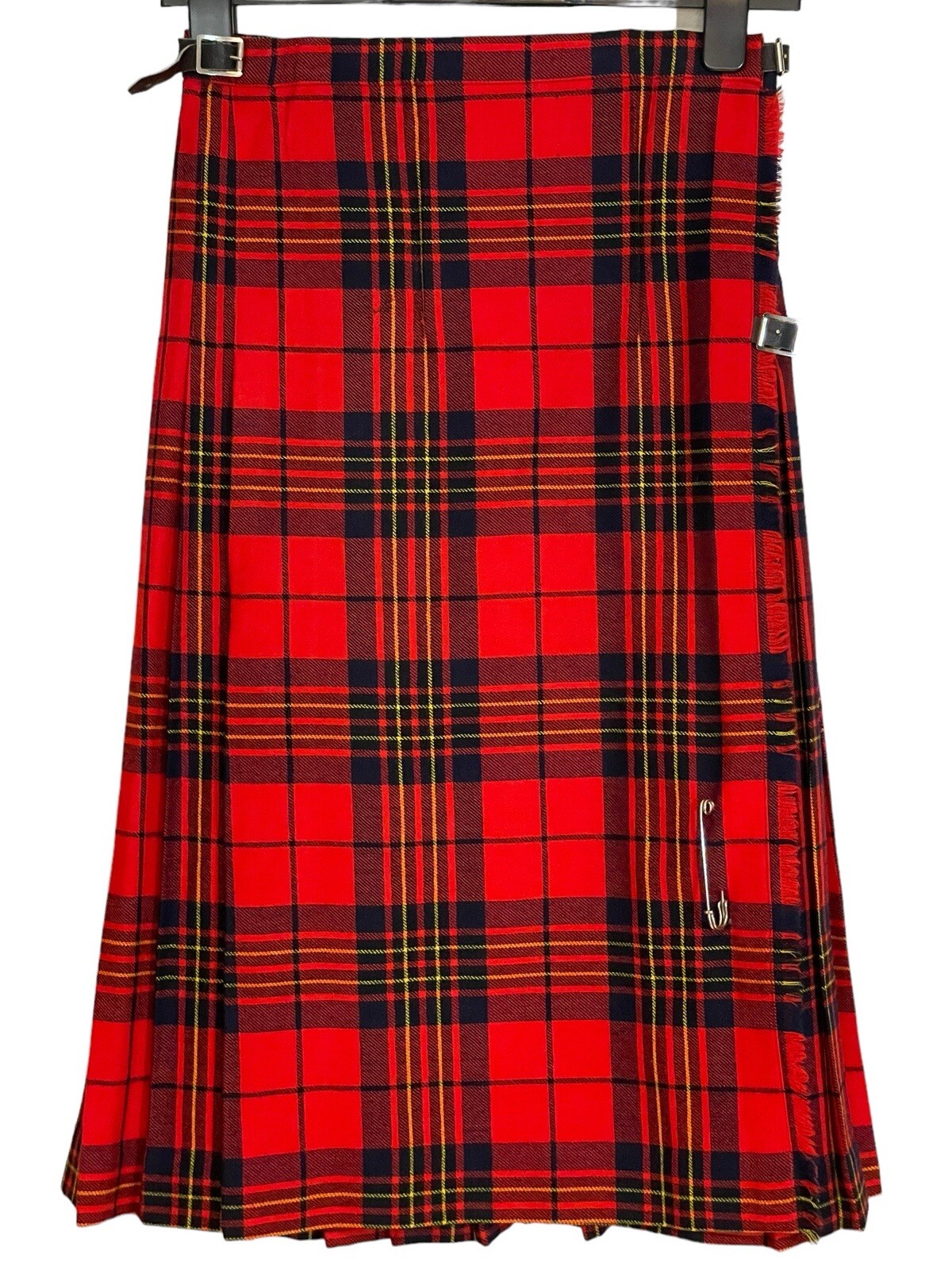 Ashton Wool Kilt Tartan Red Pleated Leather Buckles Made in Great Britain Size 8