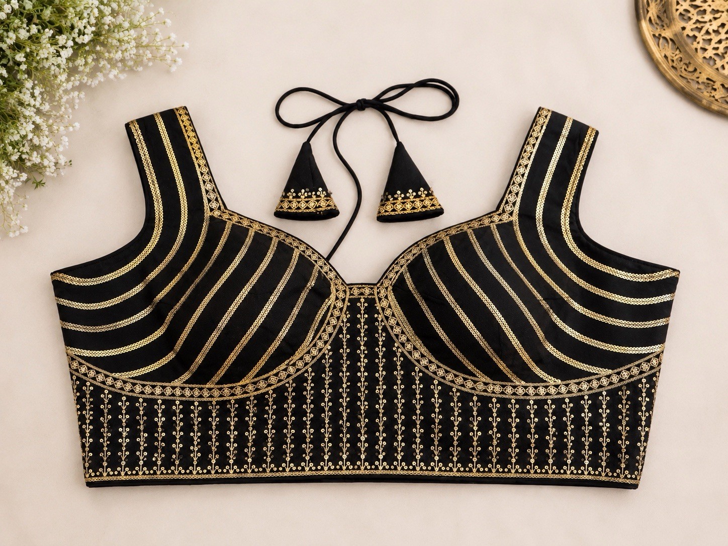 Handmade Women Blue Bandhani Print Sleeveless Tie-Back Choli Blouse One Size.