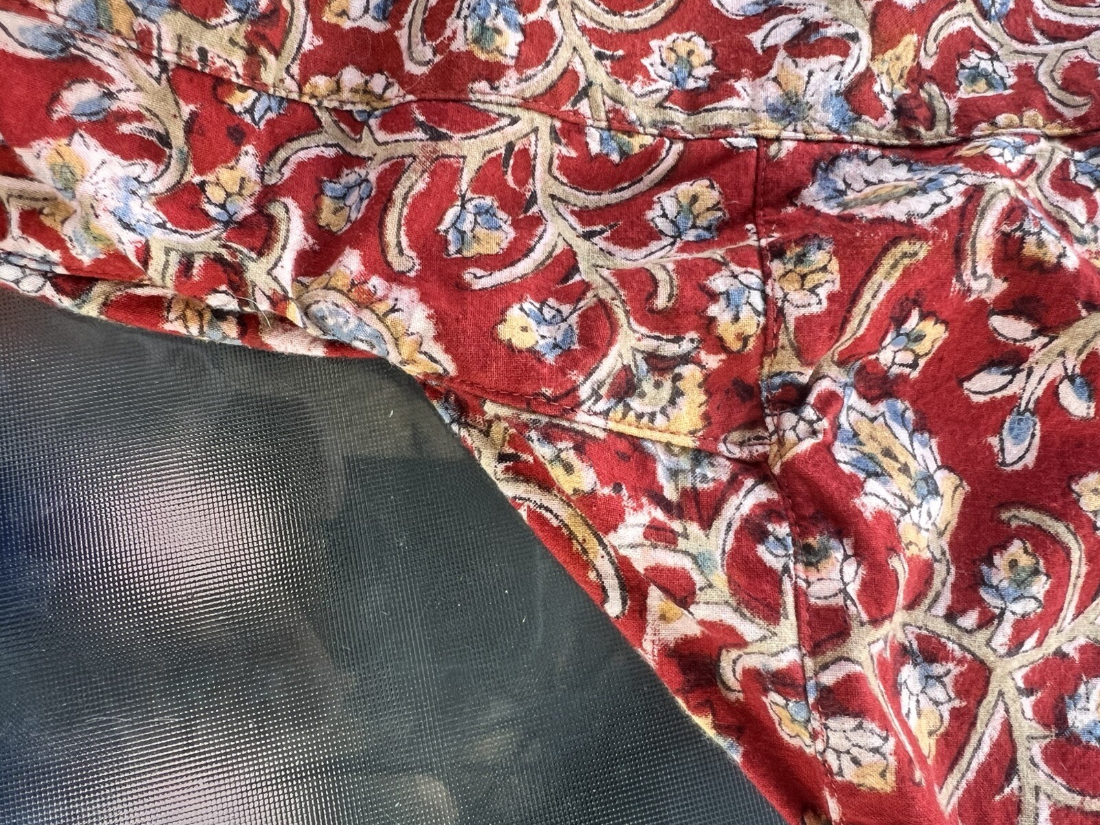 Rasi 100% Cotton Block Printed Red Stylized Floral Kurti Size 40 Unisex Pockets