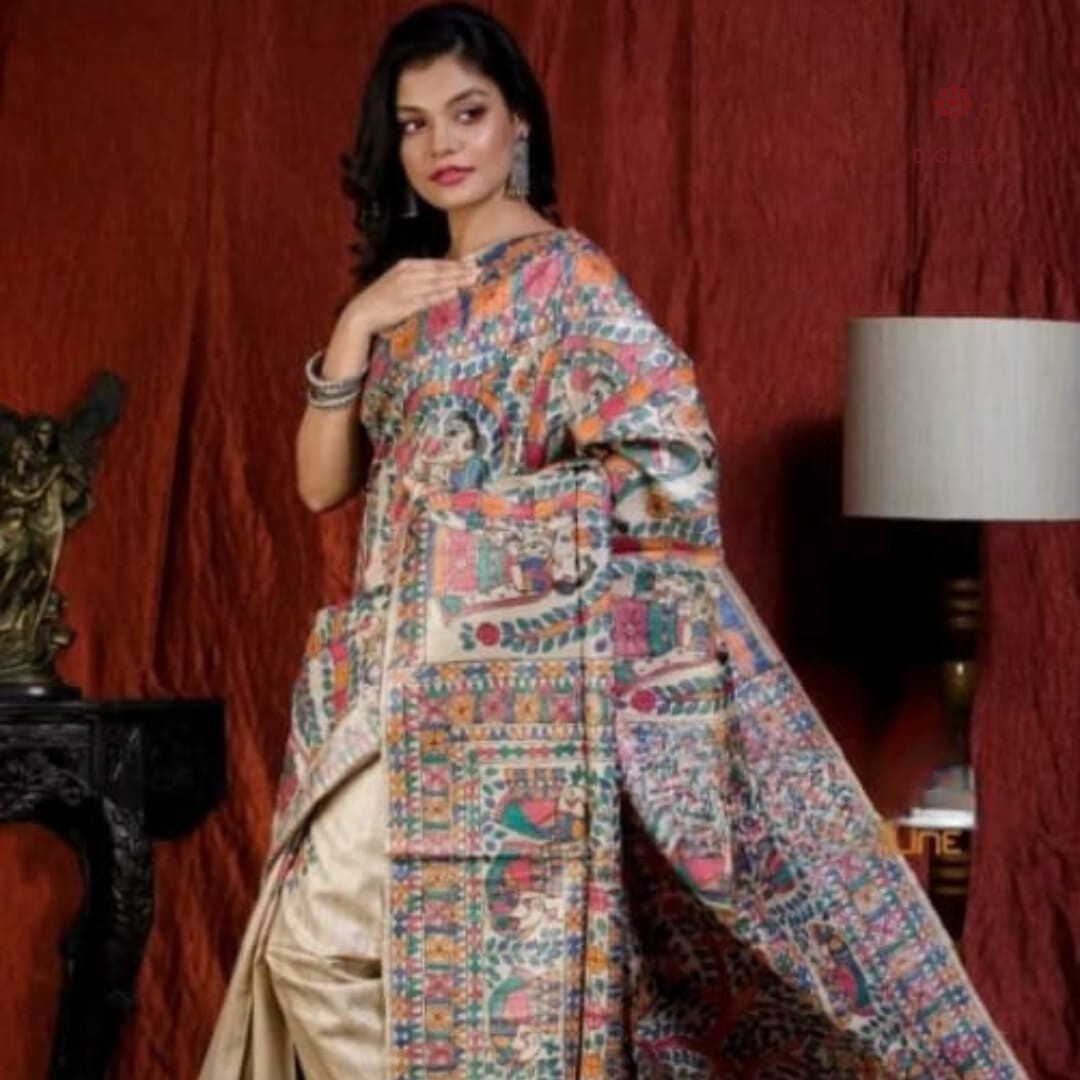Madhubani Pure Tussar Ghicha Hand Painted Saree