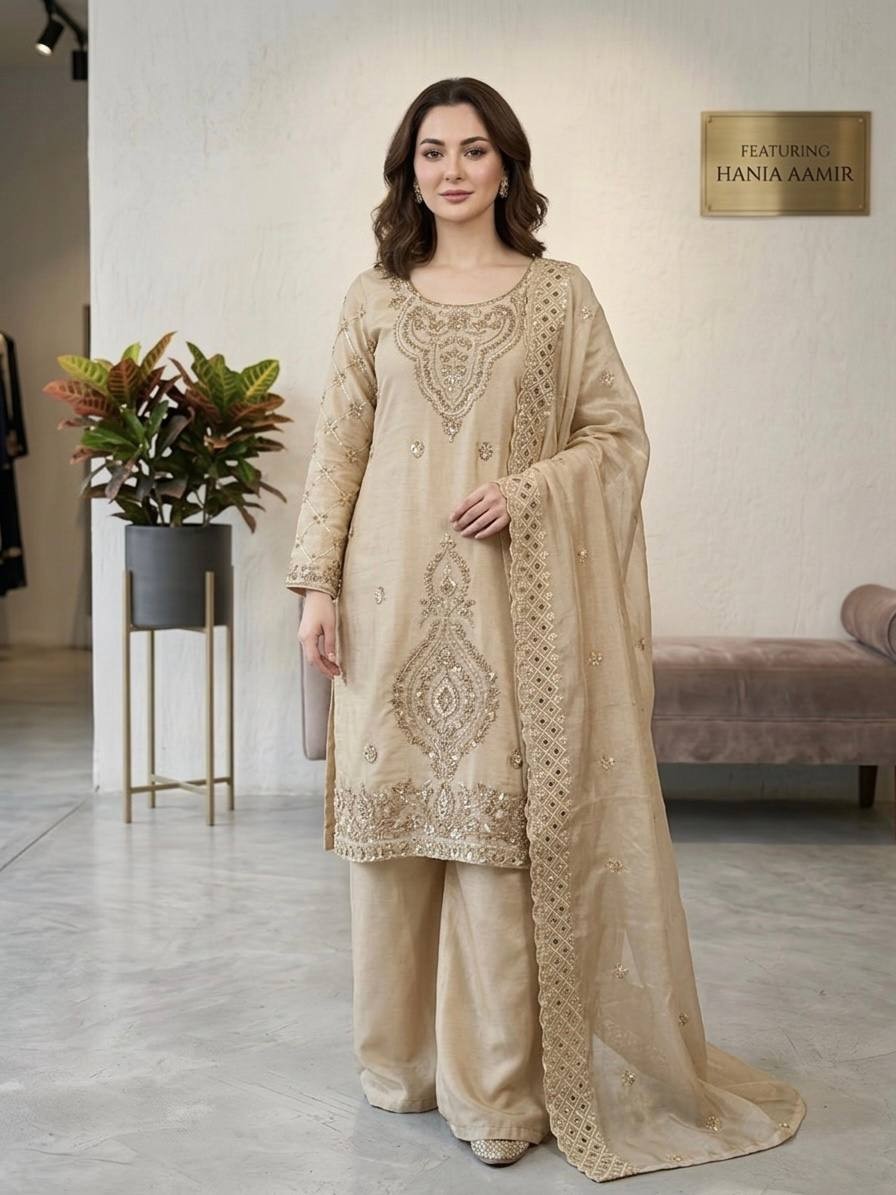 Ethnic Kurti Sharara Set GMY Silk Embroidery Sequence Dupatta Party Wear