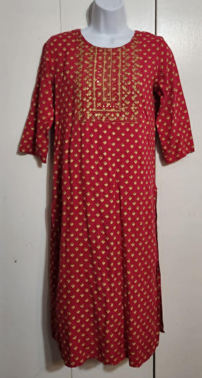 Arriba M Fuchsia Pink Gold Geometric Kurti Tunic Dress Sequin Embellished Indian