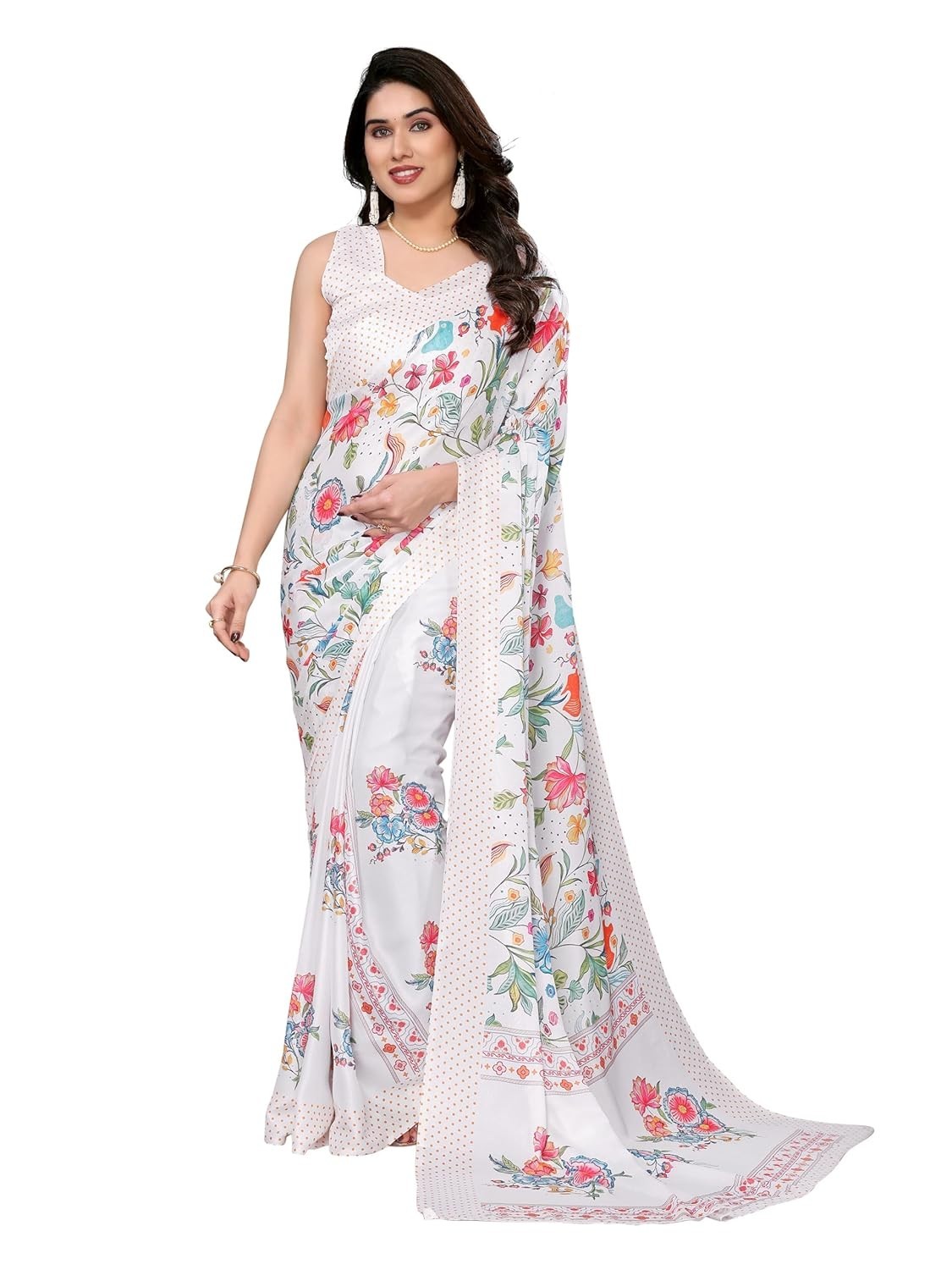 Women’s Farewell Floral Print Sarees With Lace Border & Unstitched Blouse Piece