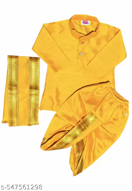 Kids/Boys Ethnic Wear South Indian Yellow Color Dupatta With Dhoti Kurta Set….
