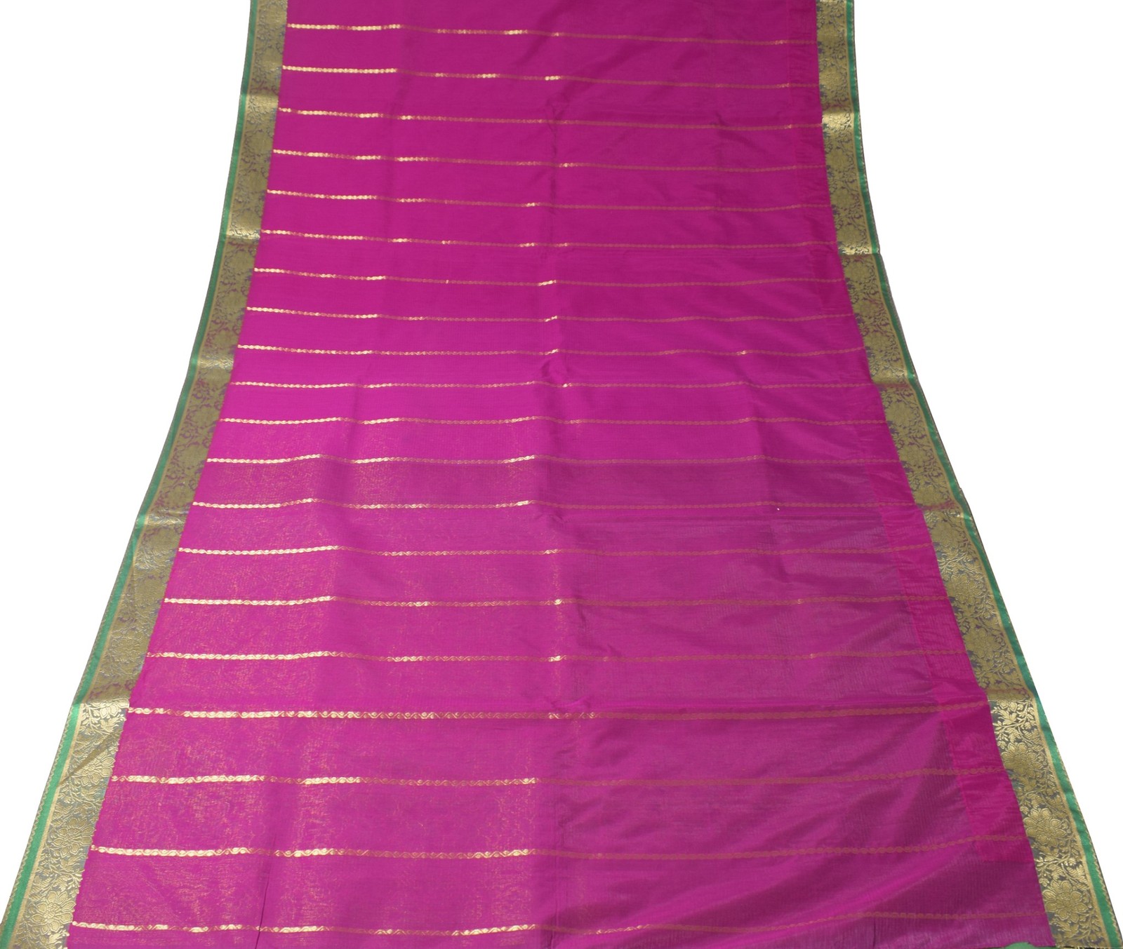 Sushila Vintage Purple Saree Green Border Pallu Banarasi Brocade Art Silk Sari C
