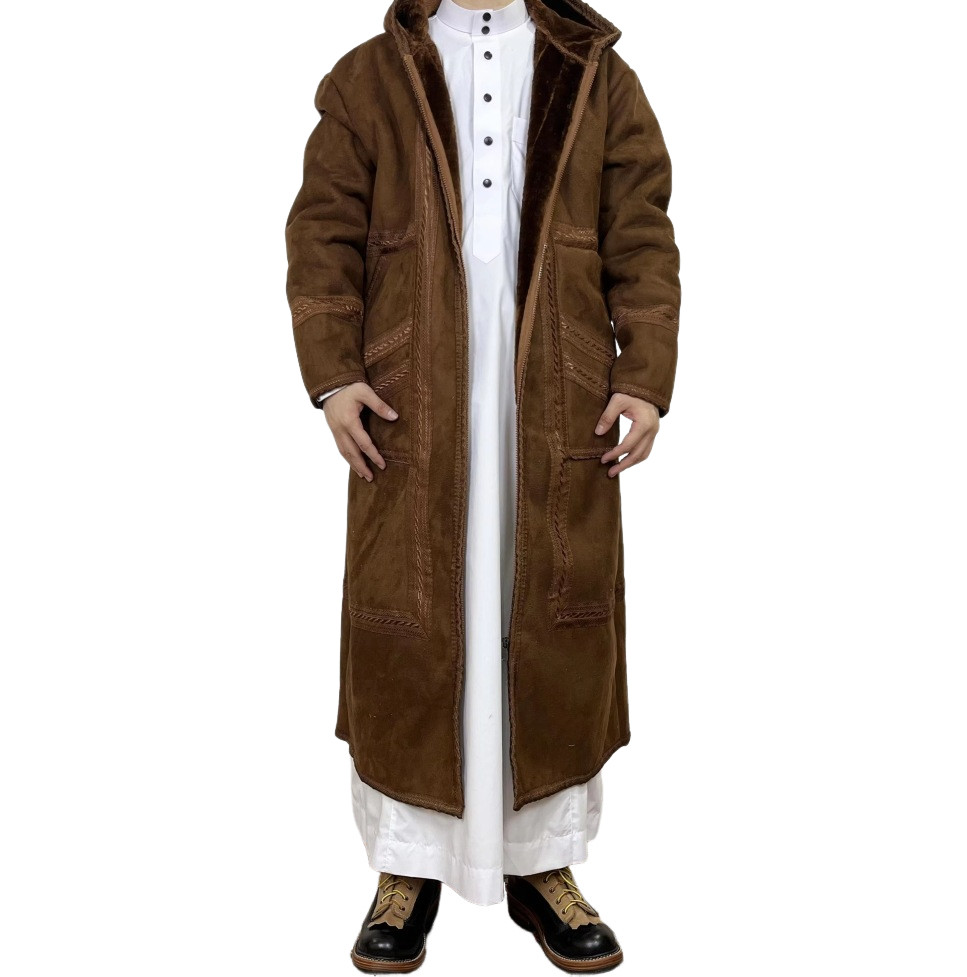 Elegant Bat Sleeves Men’s Winter Robe Hooded Coat Loose Long Kimono Thobe Jubba
