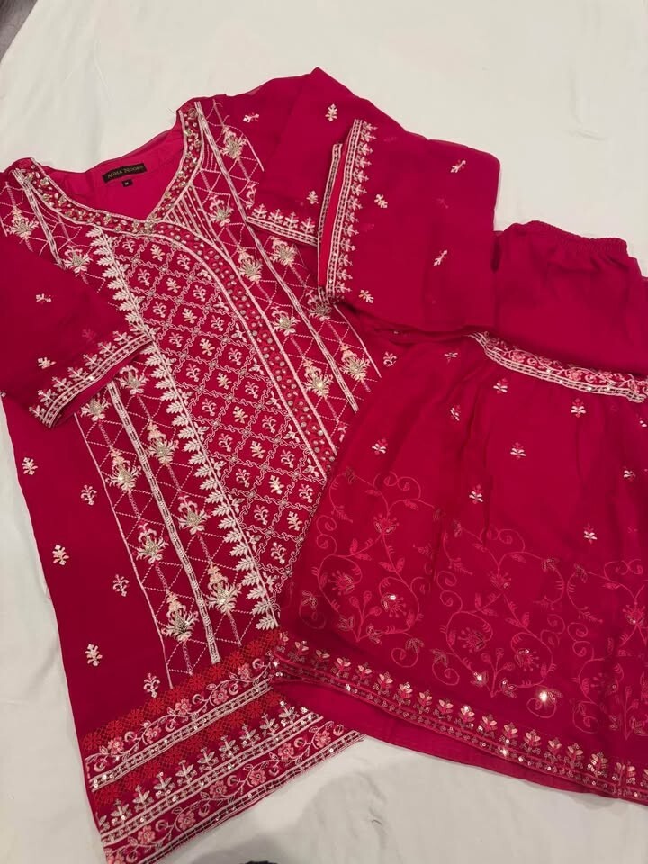 New 3pcs AGHANOOR INSPIRED chiffon gharara set L 46