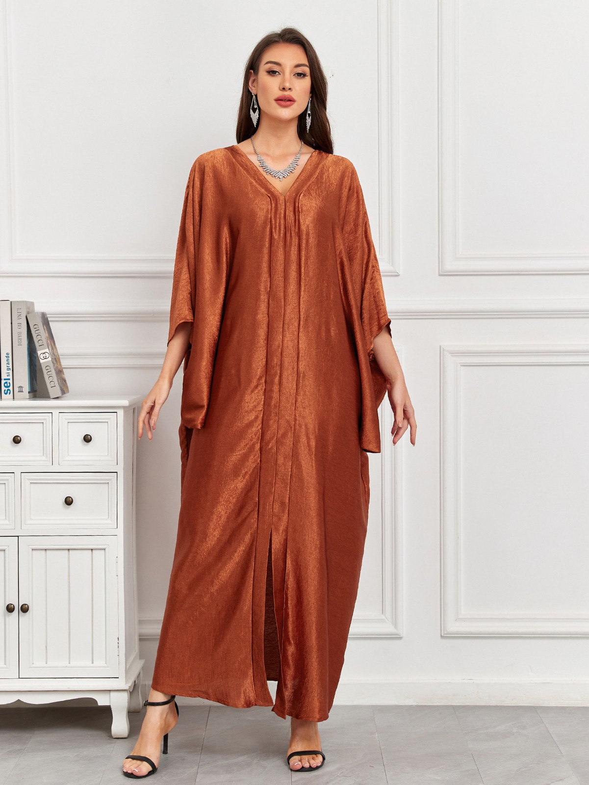 Women Batwing Sleeves Abaya Muslim Loose Solid Color Ramadan Beach Travel Robes
