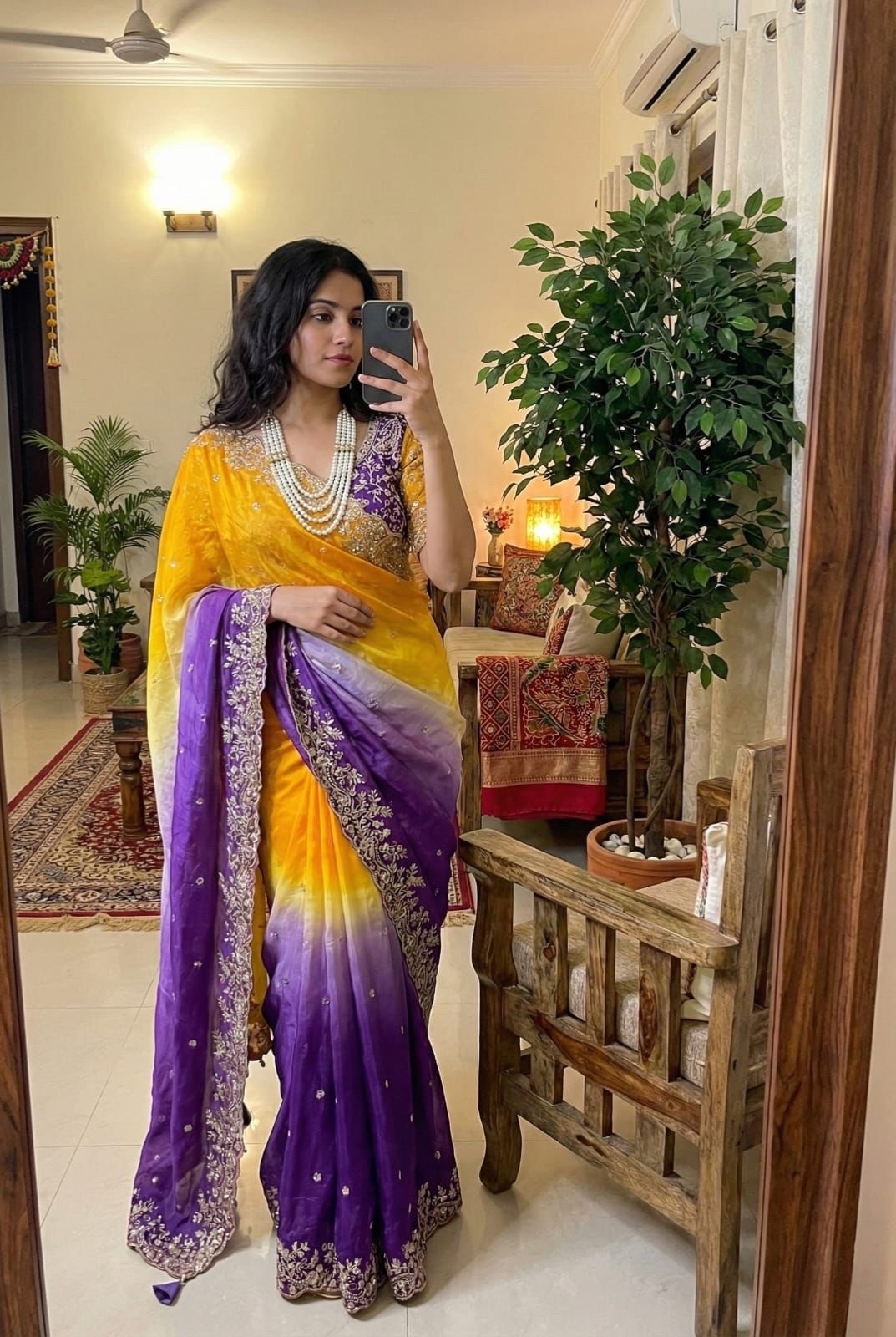 Designer fully stitched blouse with saree set for women party and festive wear