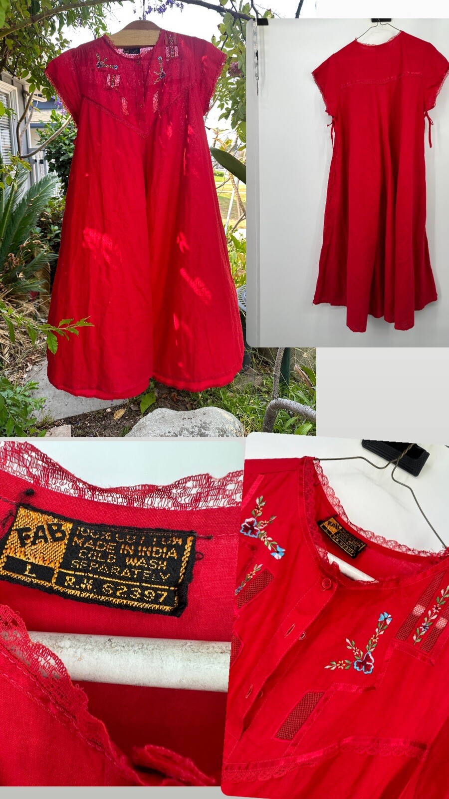 Beautiful Fab Brand Embroidery Long Dress Large short sleeves ocean core Gauzy