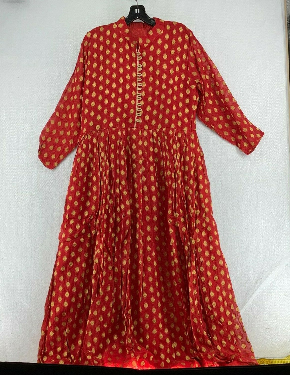 Mirraw Womens Red 3/4 Sleeves Pleated Anarkali Salwar Kameez With Floral Dupatta