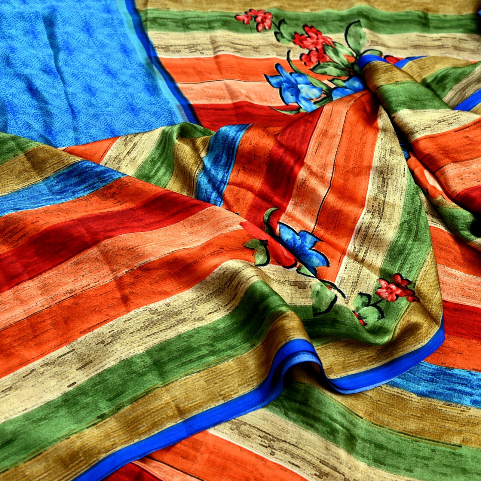 Vintage Saree Multi Satin Printed Sari 5yd Sewing Soft Craft Fabric Dress Making