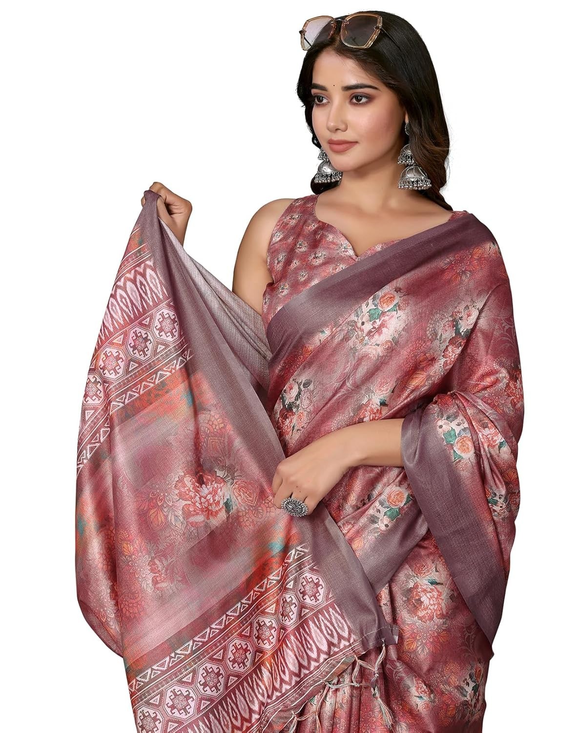 Women’s Plain Digital Print Art Silk Cotton Saree
