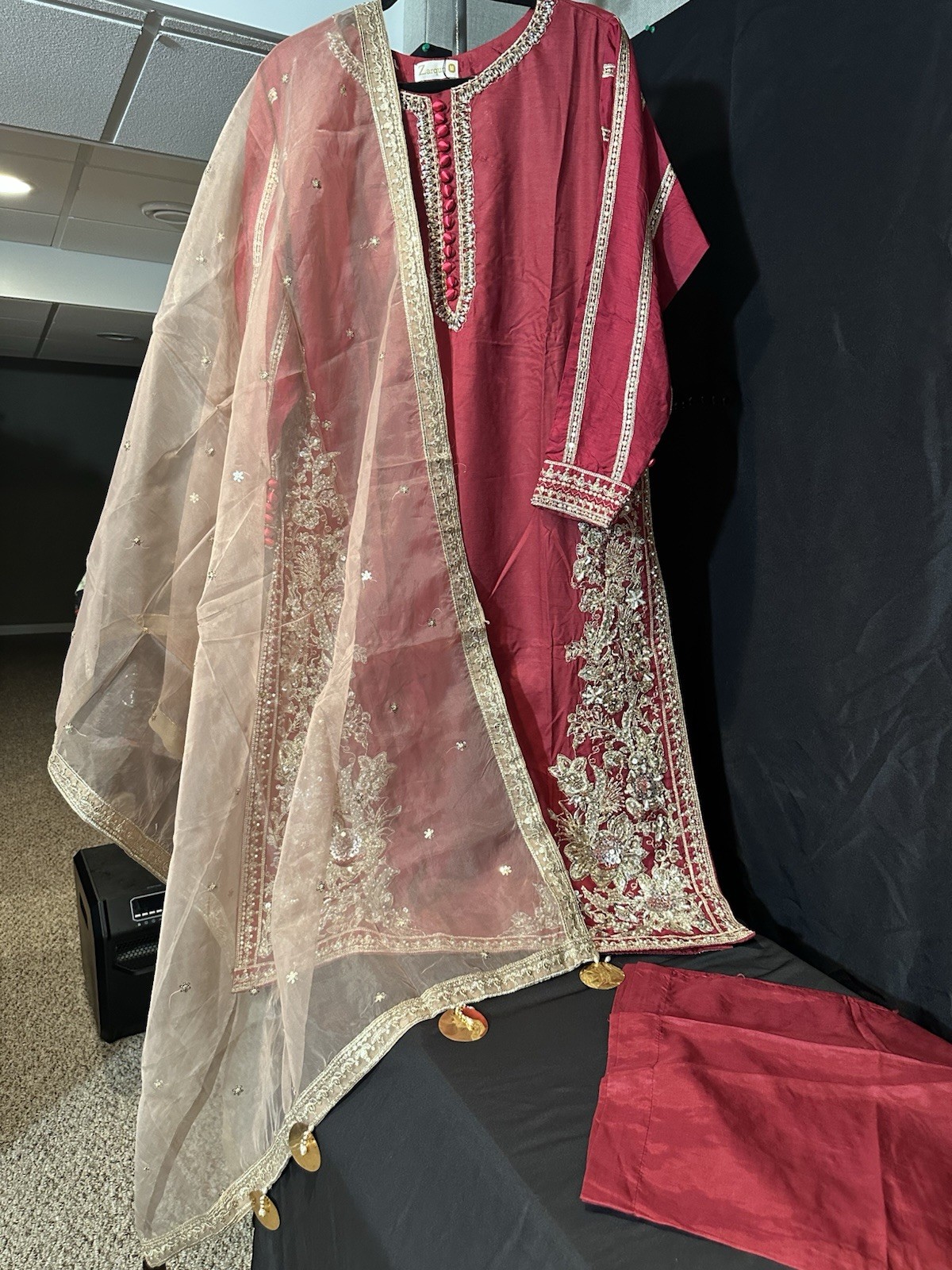 Premium ZARQUN BRAND – Emb Raw Silk Front & Back Emb, Organza Dupatta – $90