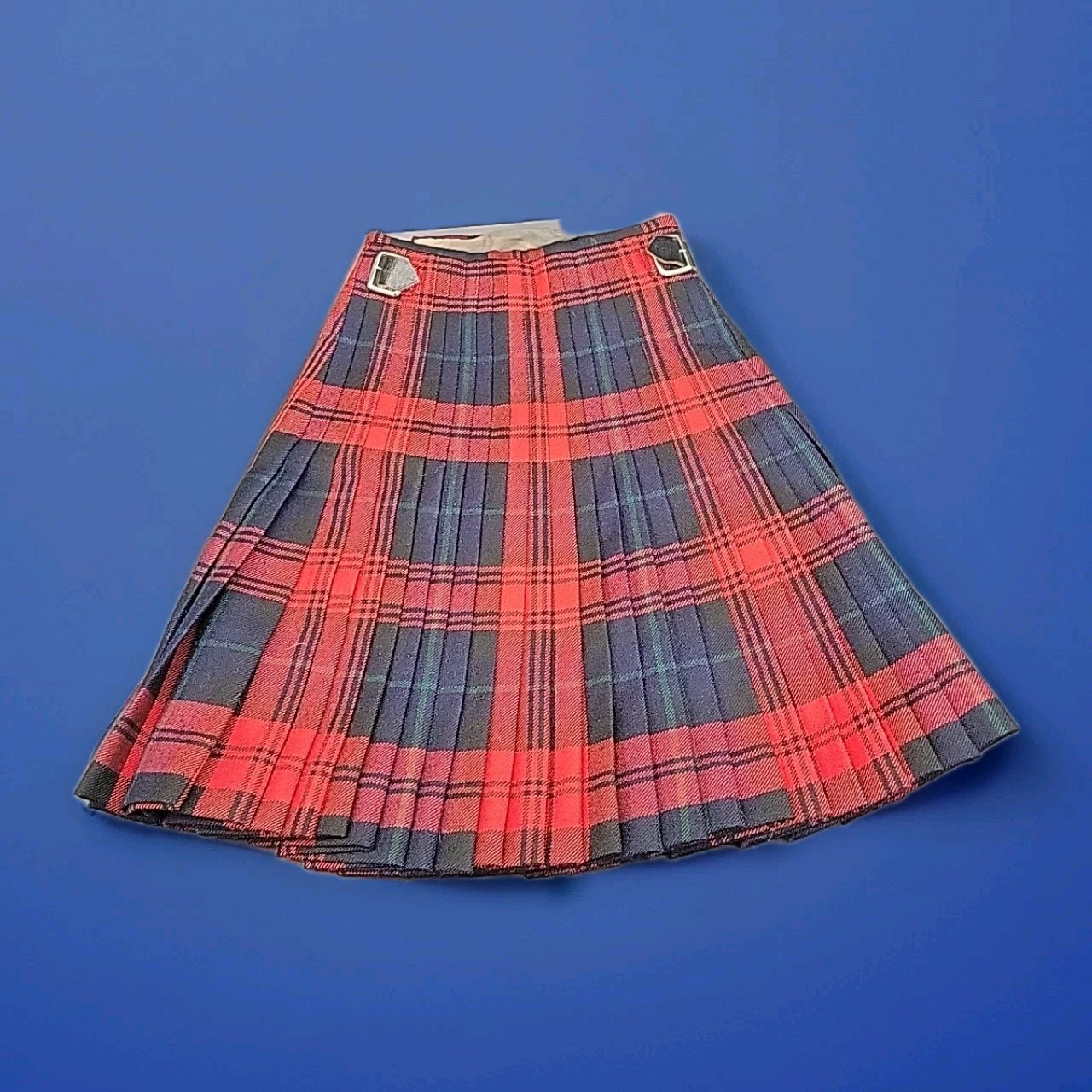 Vintage Scottish Wool MacLachlan tartan Pleated Kilt Fringe Skirt Heavy Wool