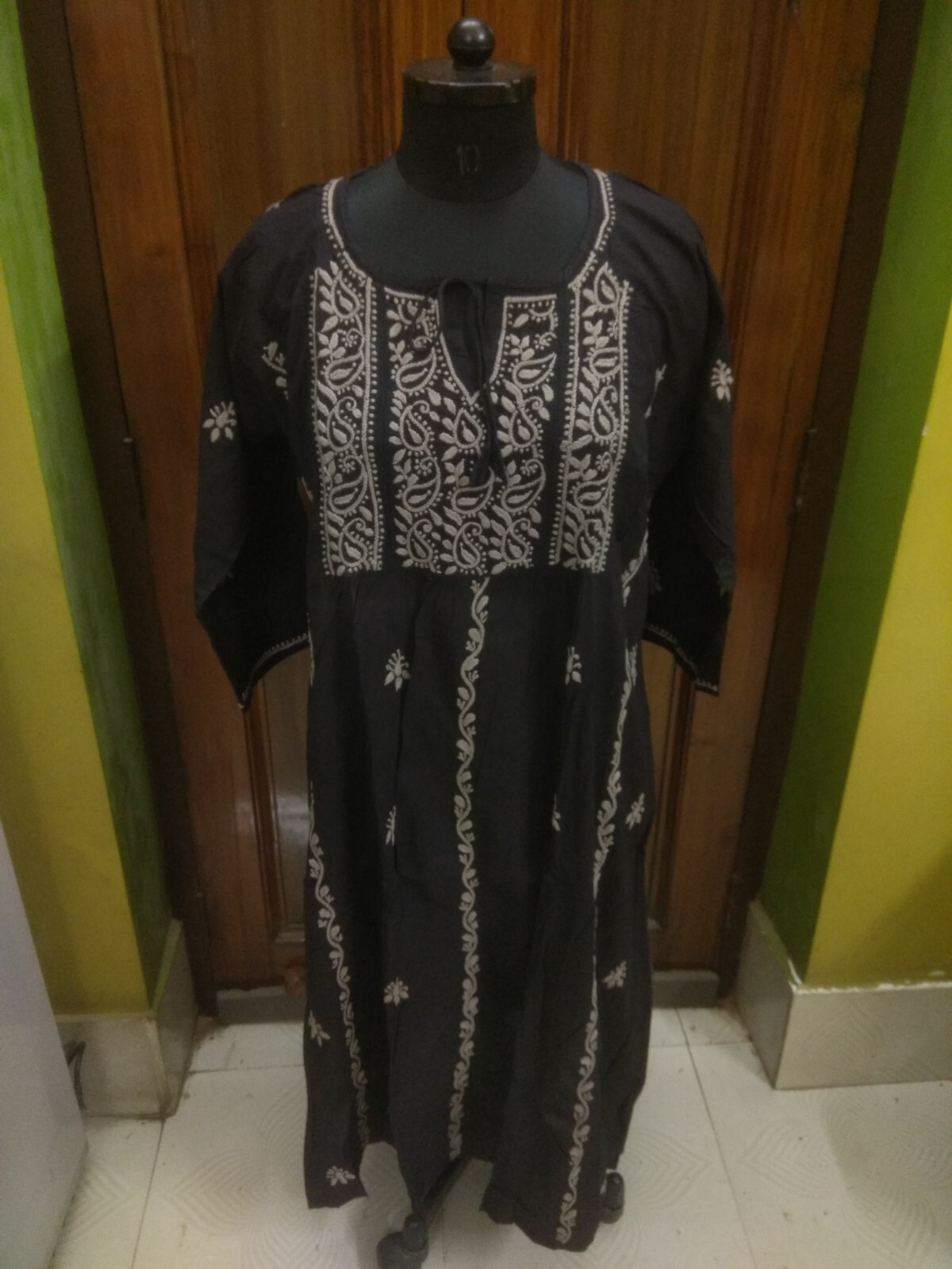 3XL 48″ LONG TUNUC 100% COTTON KURTA ETHNIC HANDMADE CHIKAN EMBROIDERY TOP KURTI