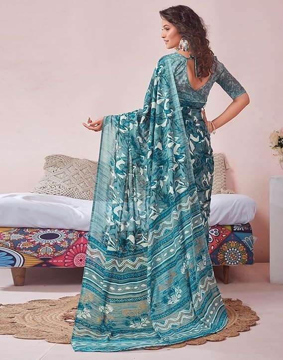 Women’s Floral Printed Georgette Saree with Unstitched Blouse Piece