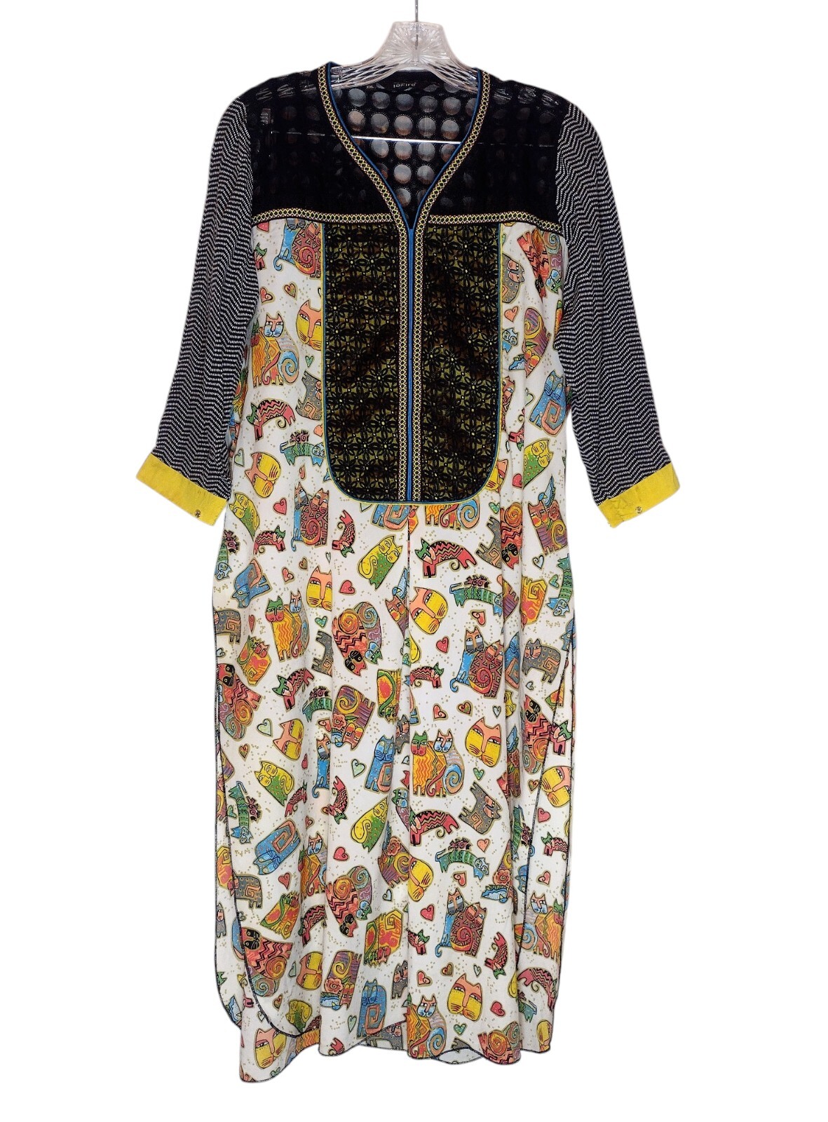 18Fire Whimsical Cat Kurta Kurti 2XL Lace Ethnic Coin Dot Novelty Kitsch