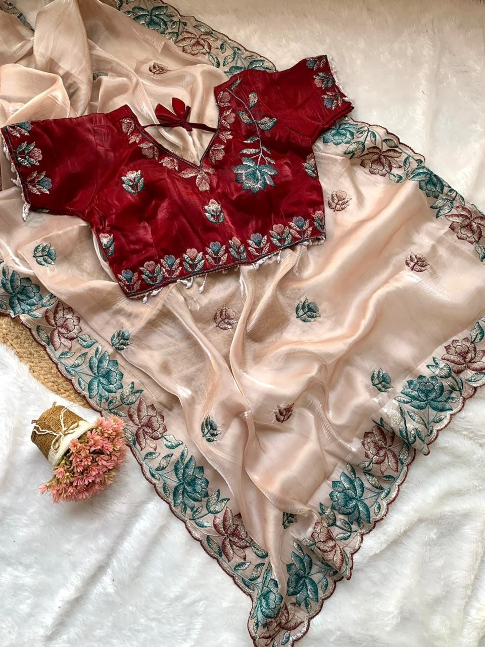 Fendy satin , embroidered , Indian saree for women, designer blouse, party wear