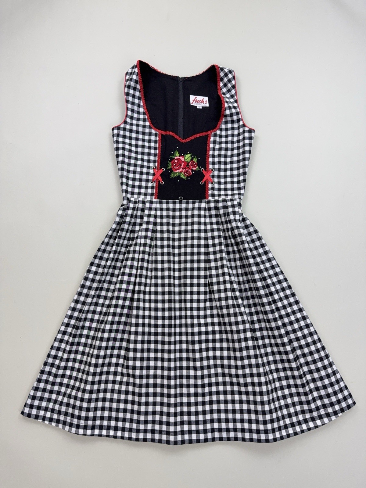 Fuchs Trachten Cotton Blend Dirndl Dress Black White Check Oktoberfest 2XS